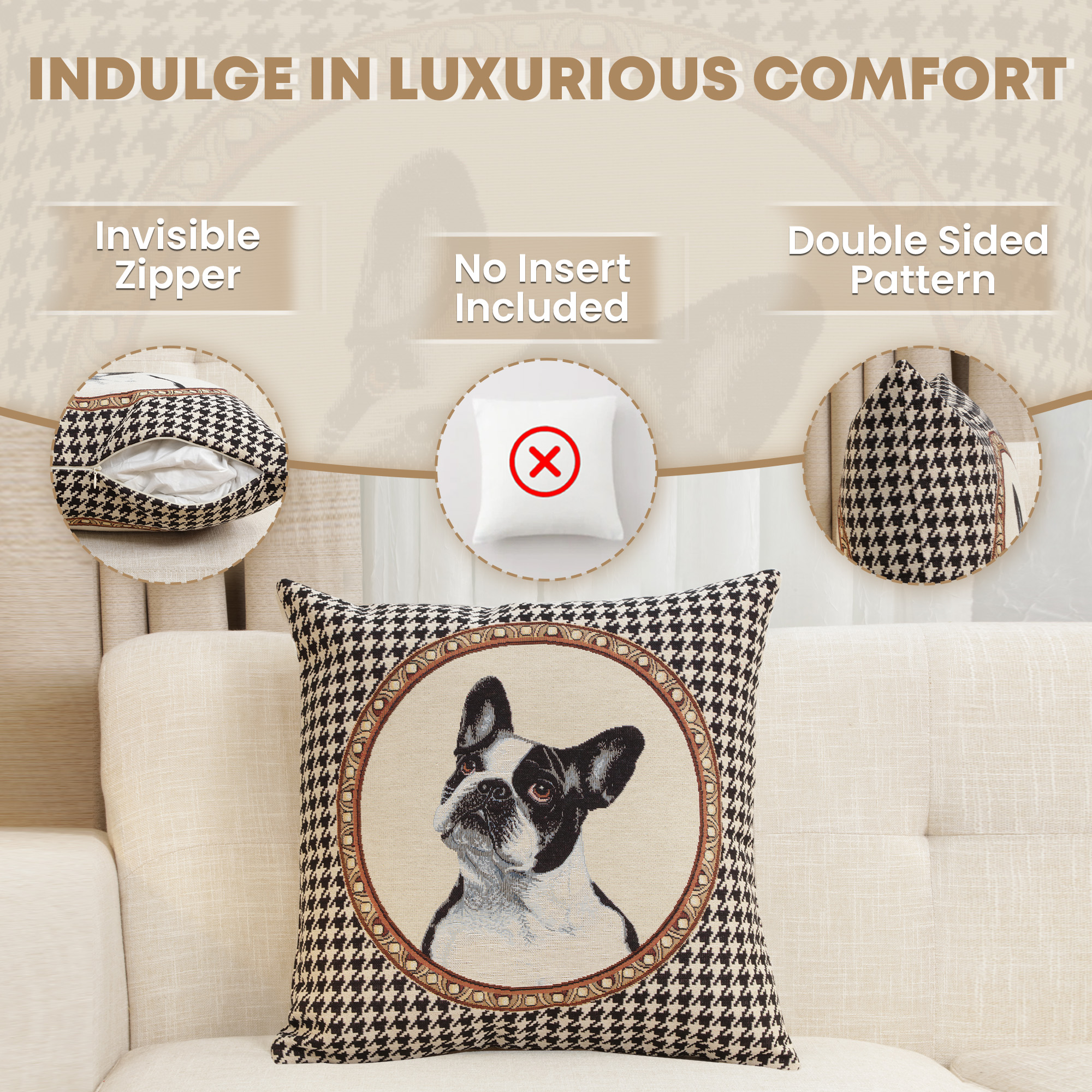 French Bulldog Tapestry Pillow Cover 18x18 Inch Cotton Jacquard Woven Cushion Cover