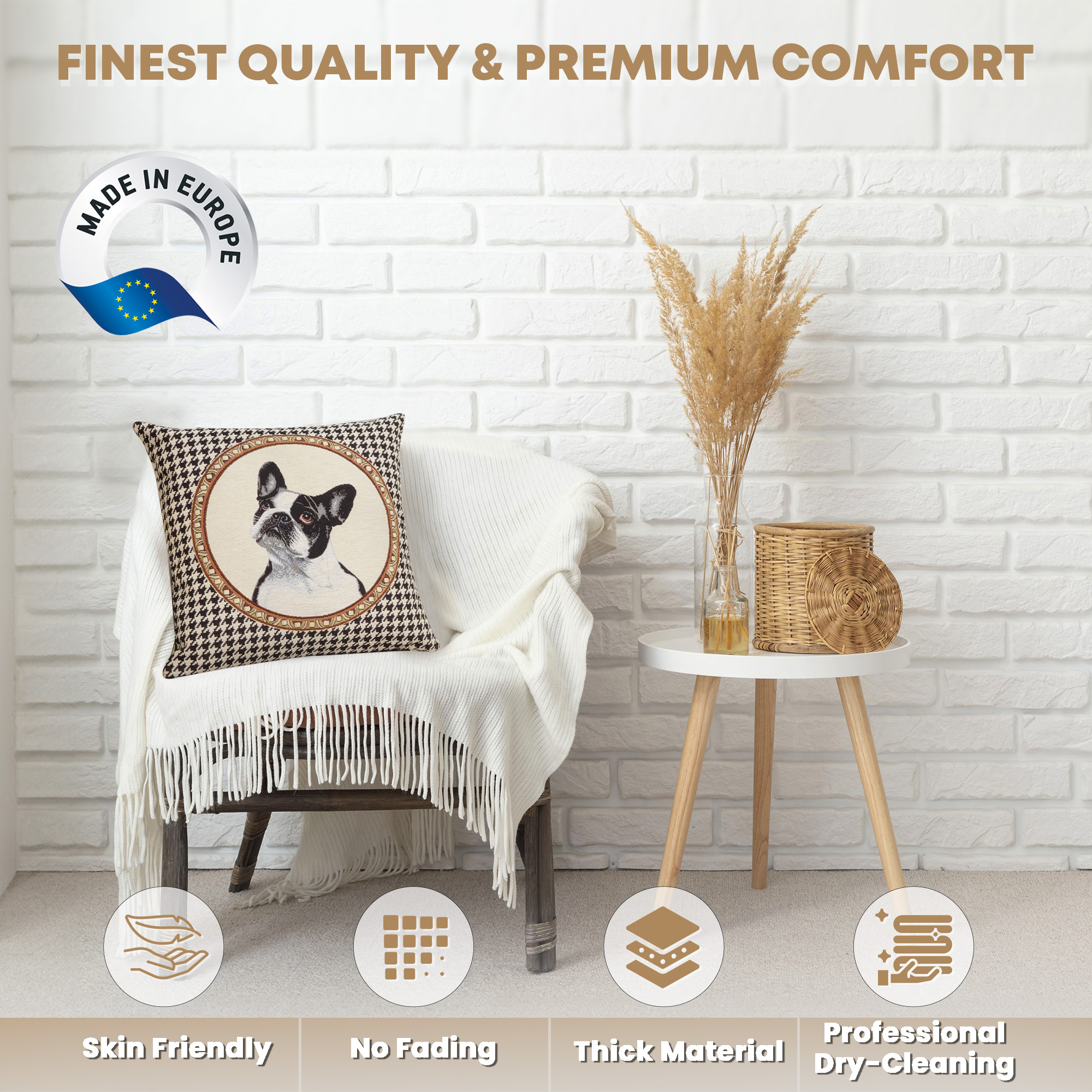 French Bulldog Tapestry Pillow Cover 18x18 Inch Cotton Jacquard Woven Cushion Cover