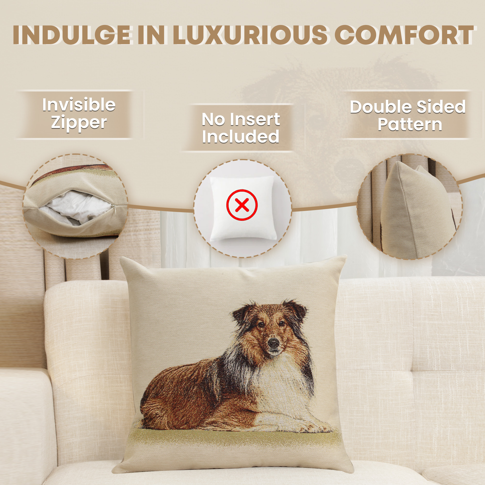 Lassie Tapestry Pillow Cover 18x18 Inch Cotton Jacquard Woven Cushion Cover