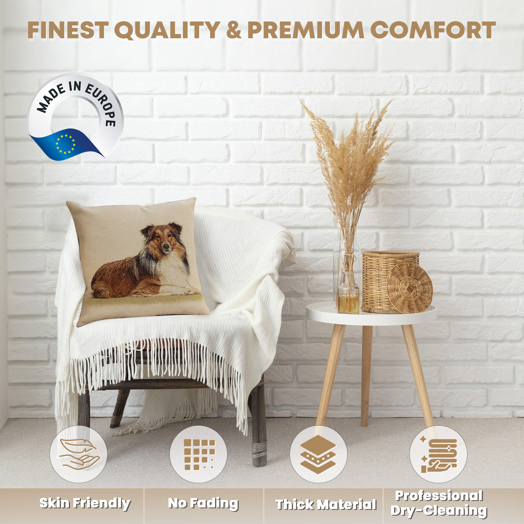 Lassie Tapestry Pillow Cover 18x18 Inch Cotton Jacquard Woven Cushion Cover