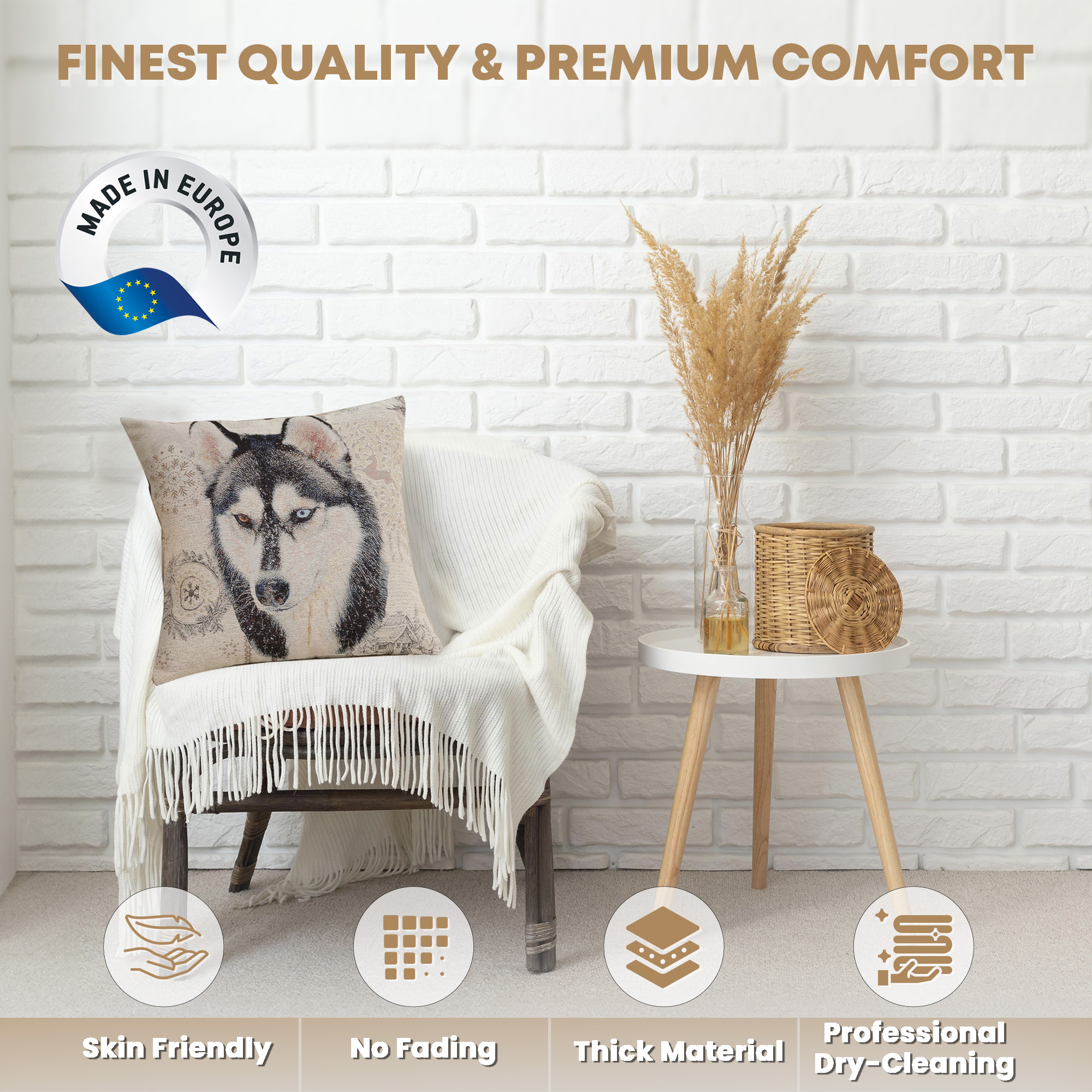Husky Tapestry Pillow Cover 18x18 Inch Cotton Jacquard Woven Cushion Cover