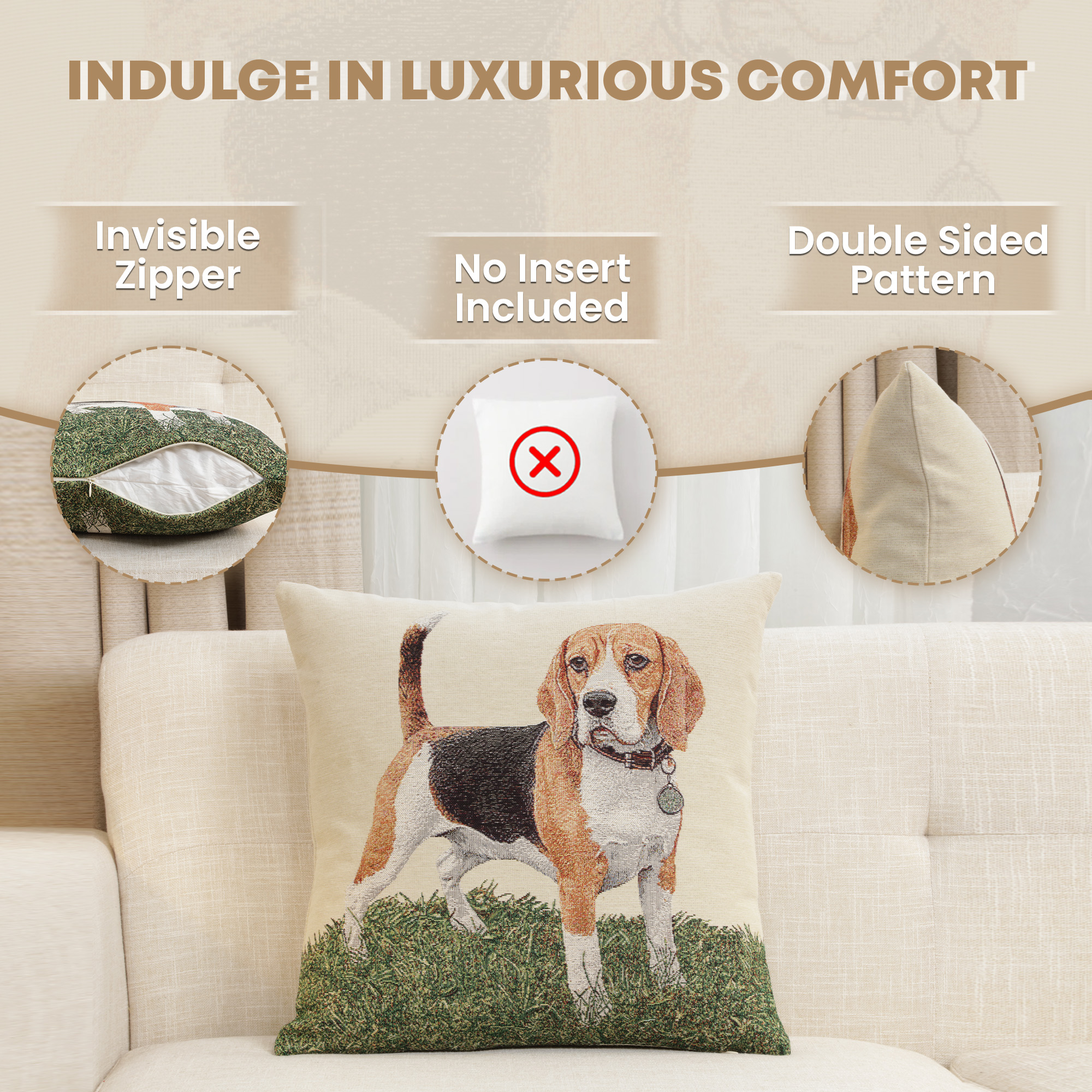 Beagle Tapestry Pillow Cover 18x18 Inch Cotton Jacquard Woven Cushion Cover