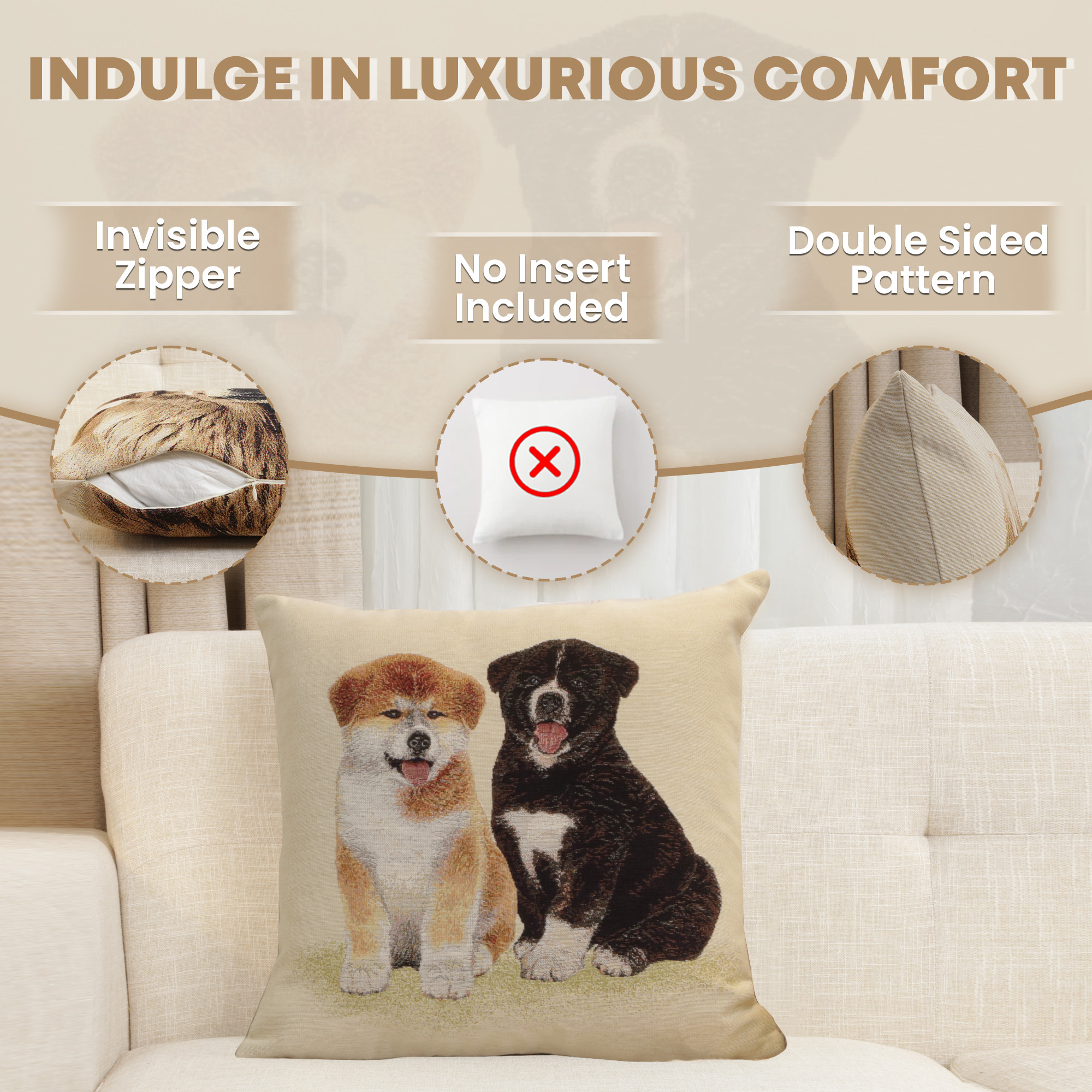Akitas Tapestry Pillow Cover 18x18 Inch Cotton Jacquard Woven Cushion Cover