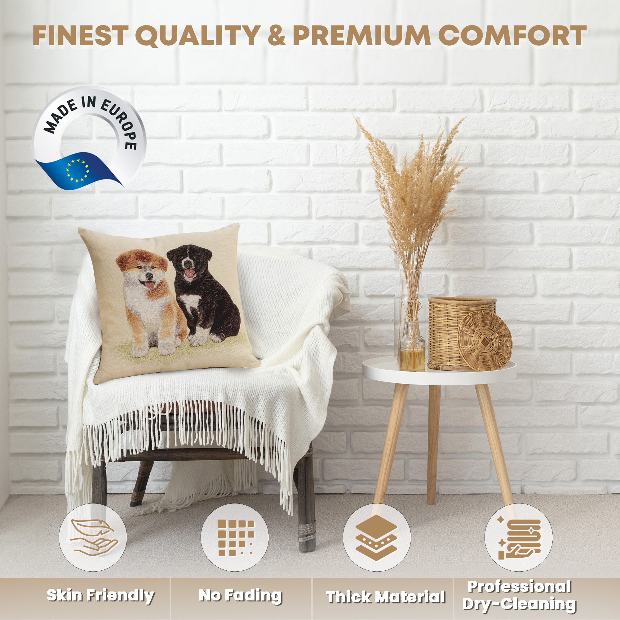Akitas Tapestry Pillow Cover 18x18 Inch Cotton Jacquard Woven Cushion Cover