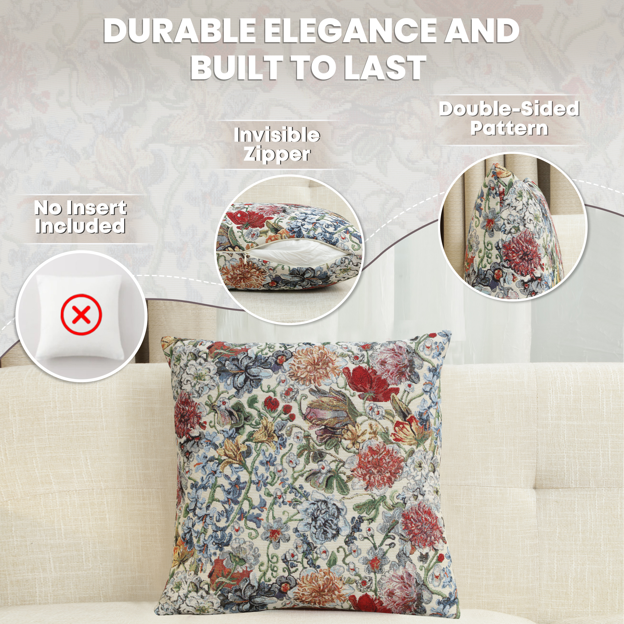 Floral Hyacinth Tapestry Pillow Cover 18x18 Inch Cotton Jacquard Woven Cushion Cover