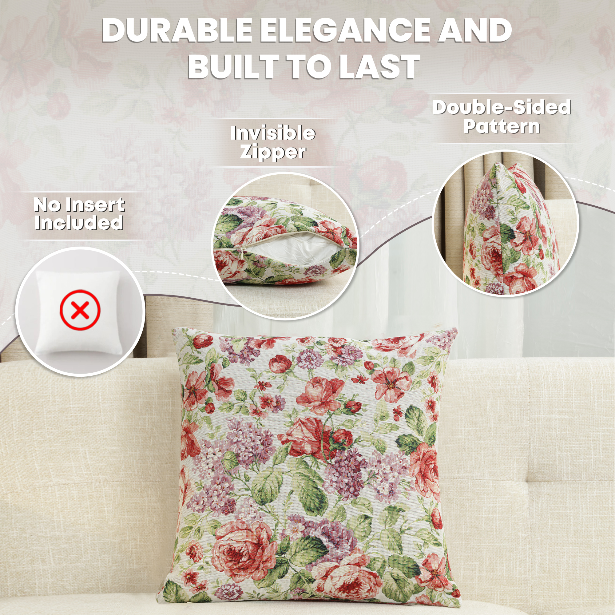 Floral Camellia Tapestry Pillow Cover 18x18 Inch Cotton Jacquard Woven Cushion Cover