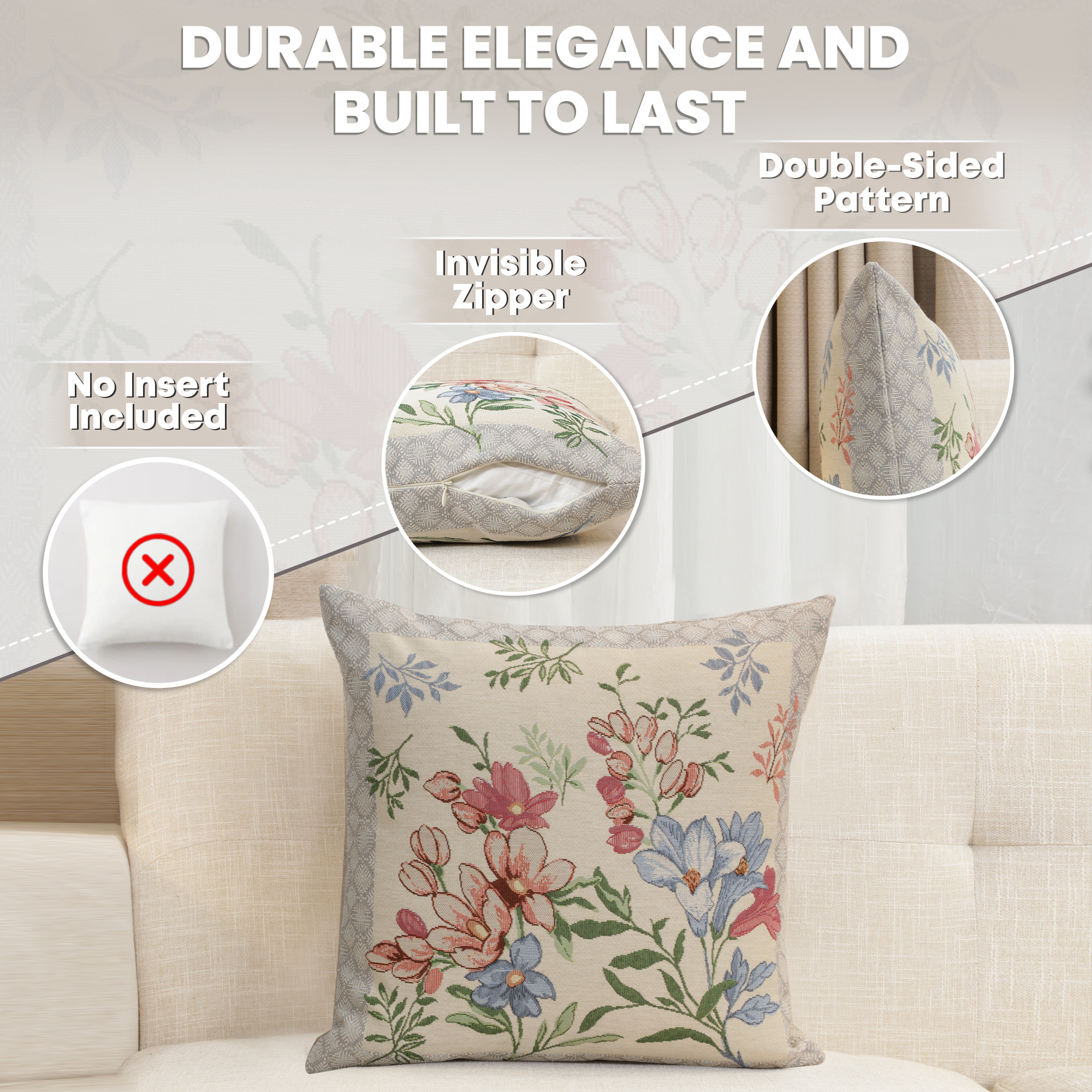 Floral Daisy Tapestry Pillow Cover 18x18 Inch Cotton Jacquard Woven Cushion Cover