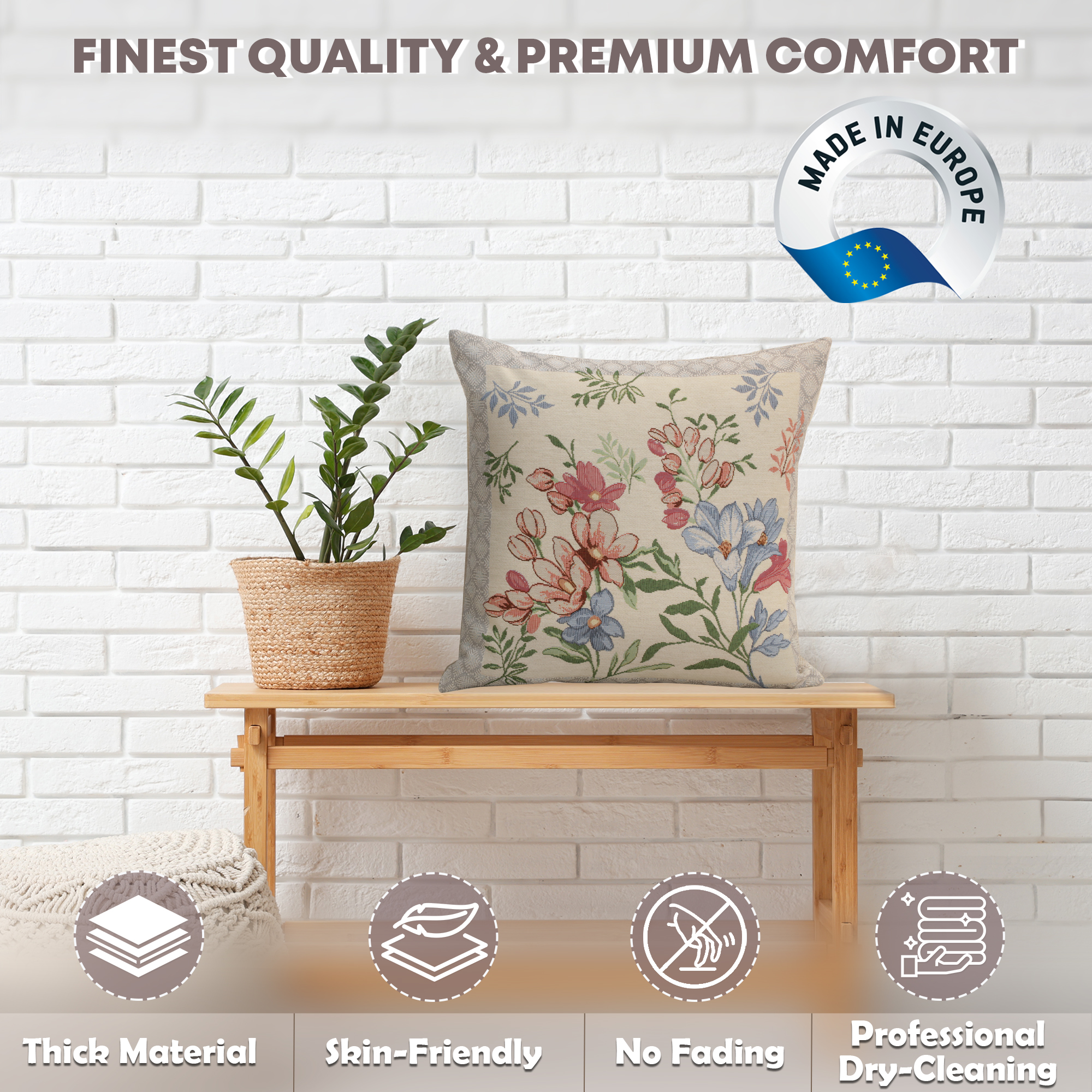 Floral Daisy Tapestry Pillow Cover 18x18 Inch Cotton Jacquard Woven Cushion Cover