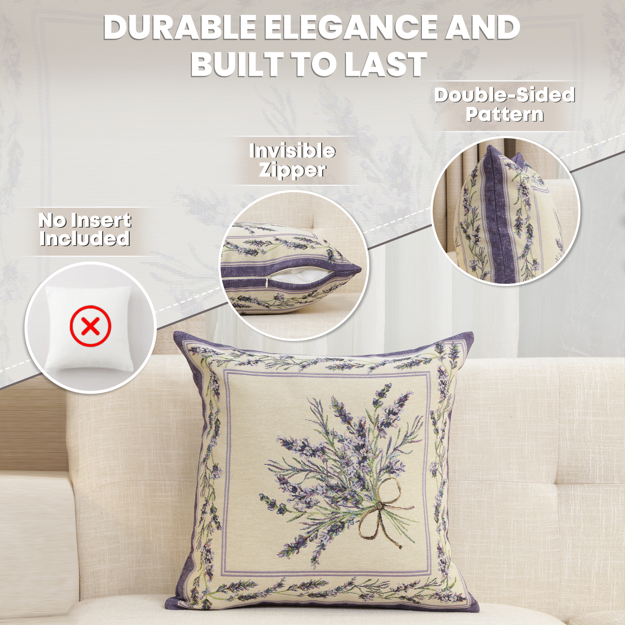 Nardus Bouquet Floral Tapestry Pillow Cover 18x18 Inch Cotton Jacquard Woven Cushion Cover