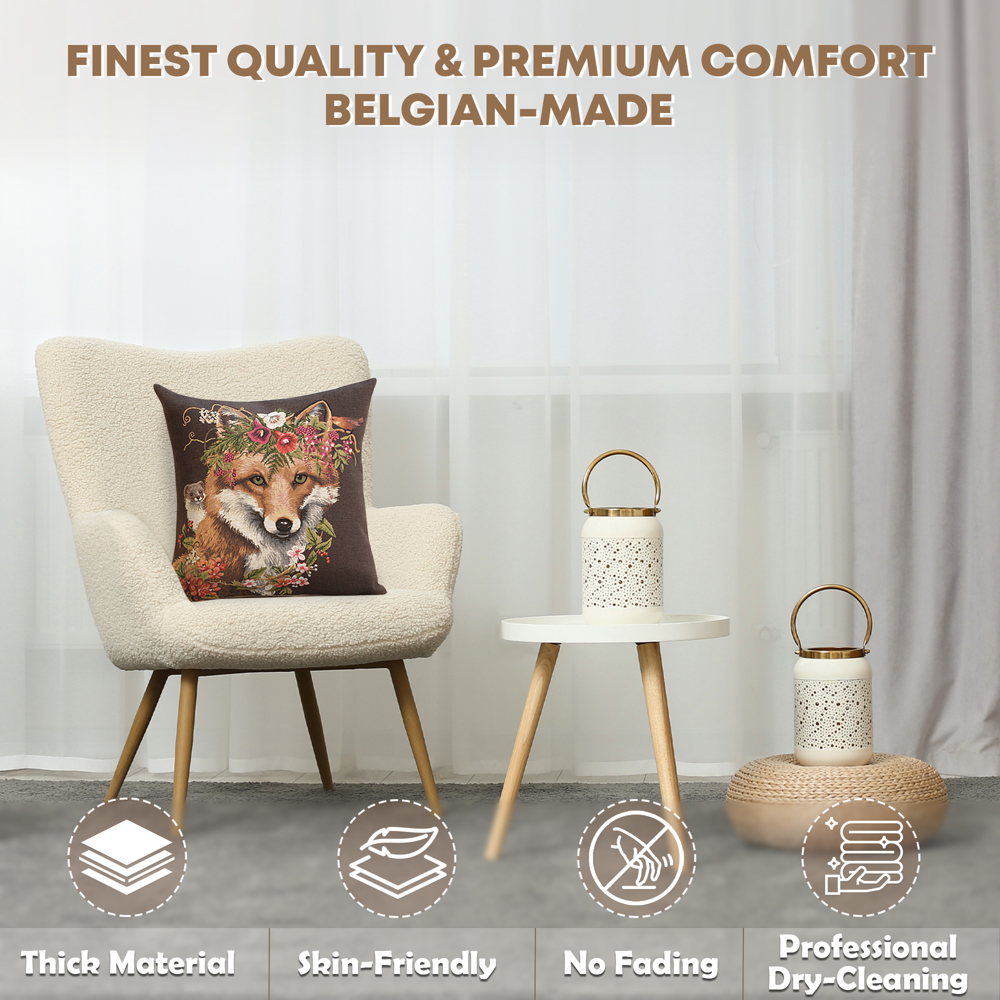 Forest Fox Brown European Tapestry Pillow Cover 18x18 Inch Cotton Cushion Cover