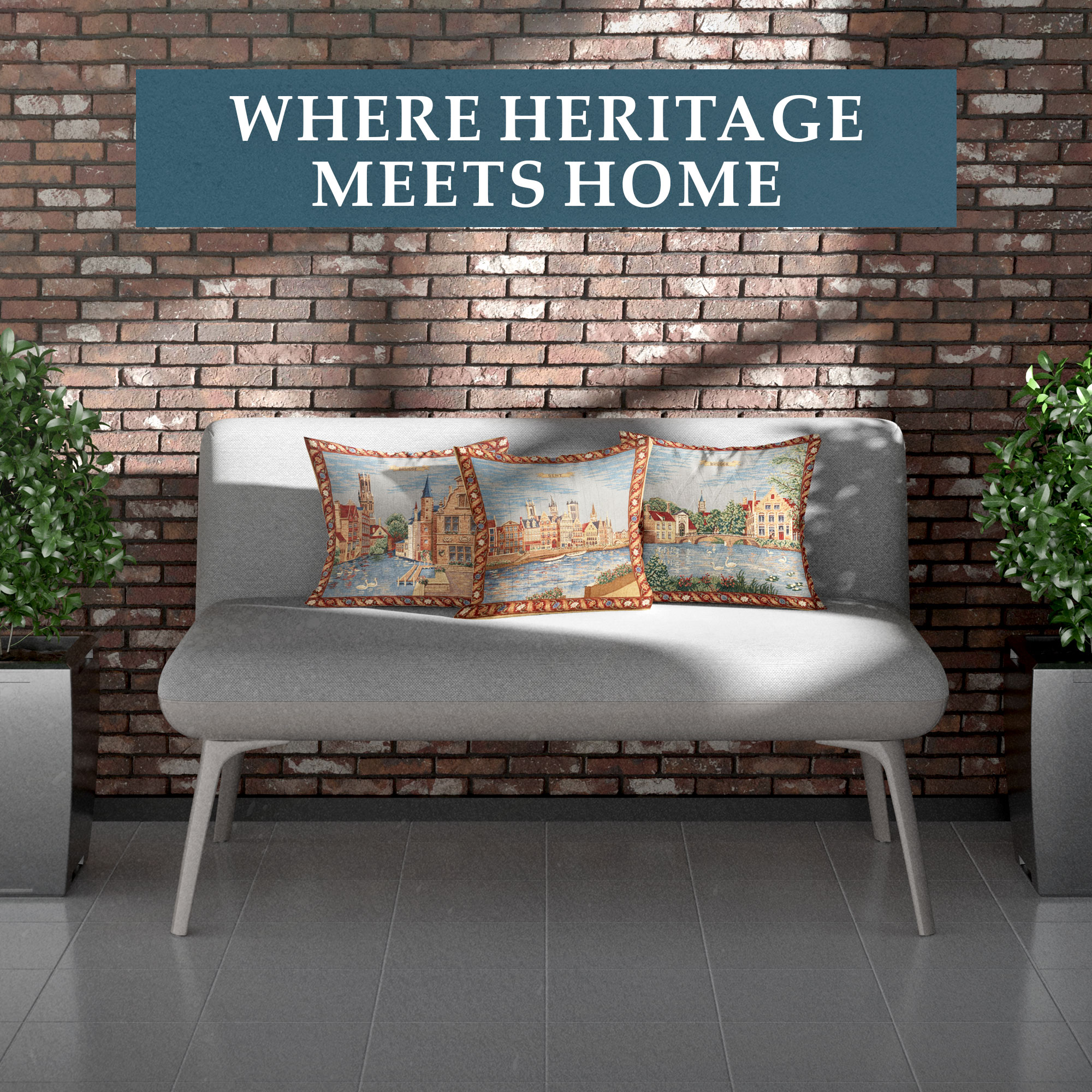 Brugge Minnewater European Tapestry Pillow Cover 18x18 Inch Cotton Cushion Cover