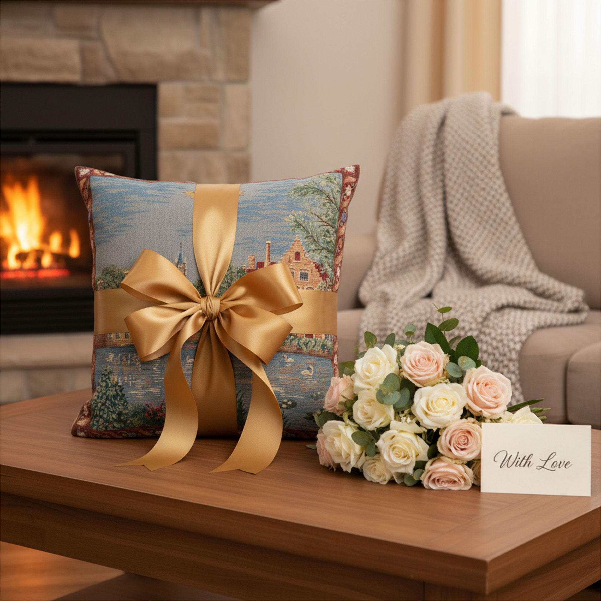 Brugge Minnewater European Tapestry Pillow Cover 18x18 Inch Cotton Cushion Cover