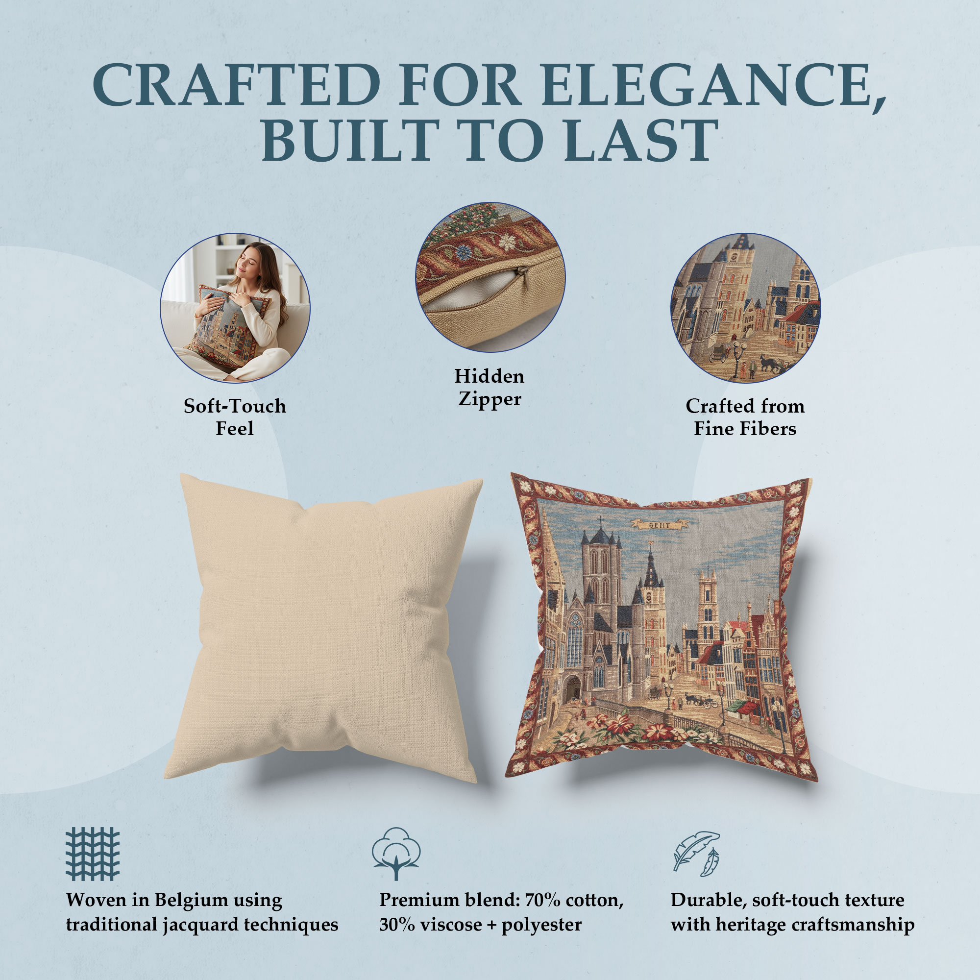 Gent Torens European Tapestry Pillow Cover 18x18 Inch Cotton Cushion Cover