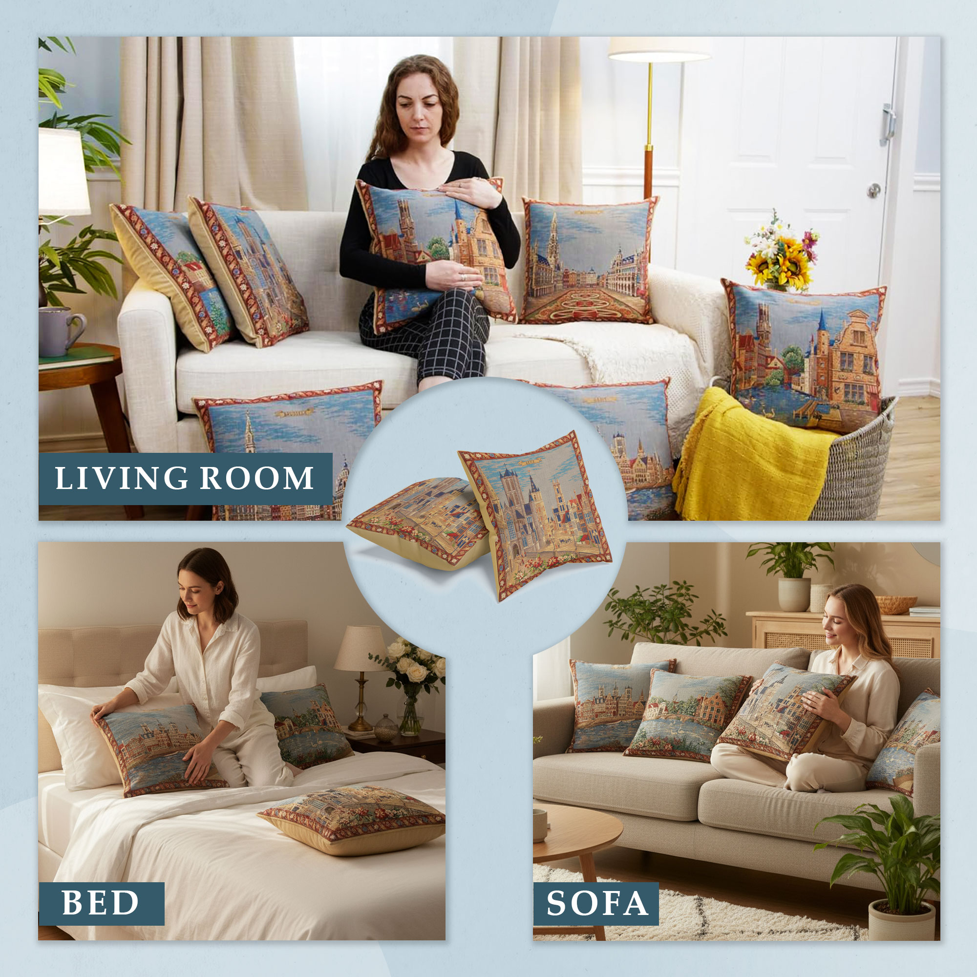 Gent Torens European Tapestry Pillow Cover 18x18 Inch Cotton Cushion Cover