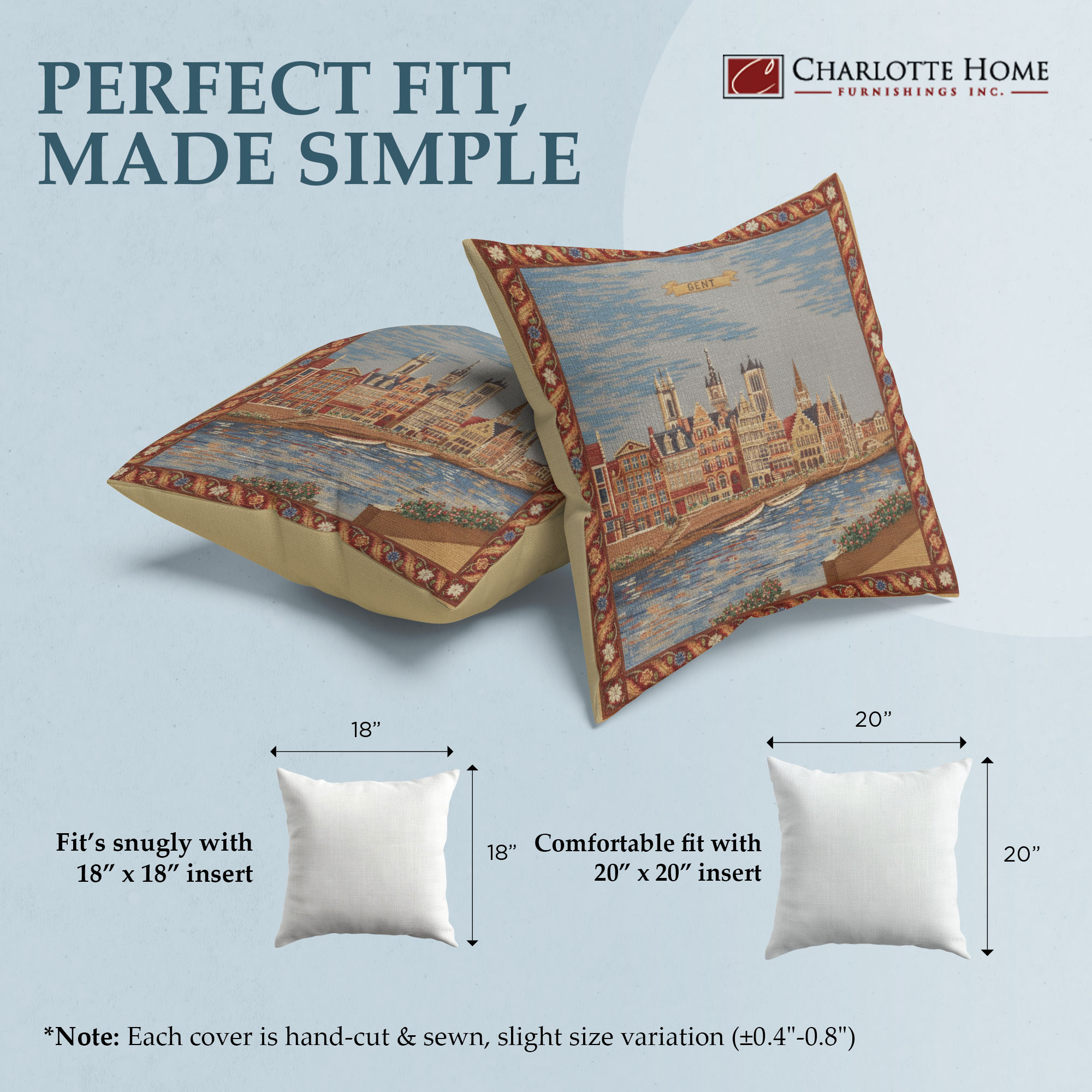 Gent Graslei European Tapestry Pillow Cover 18x18 Inch Cotton Cushion Cover