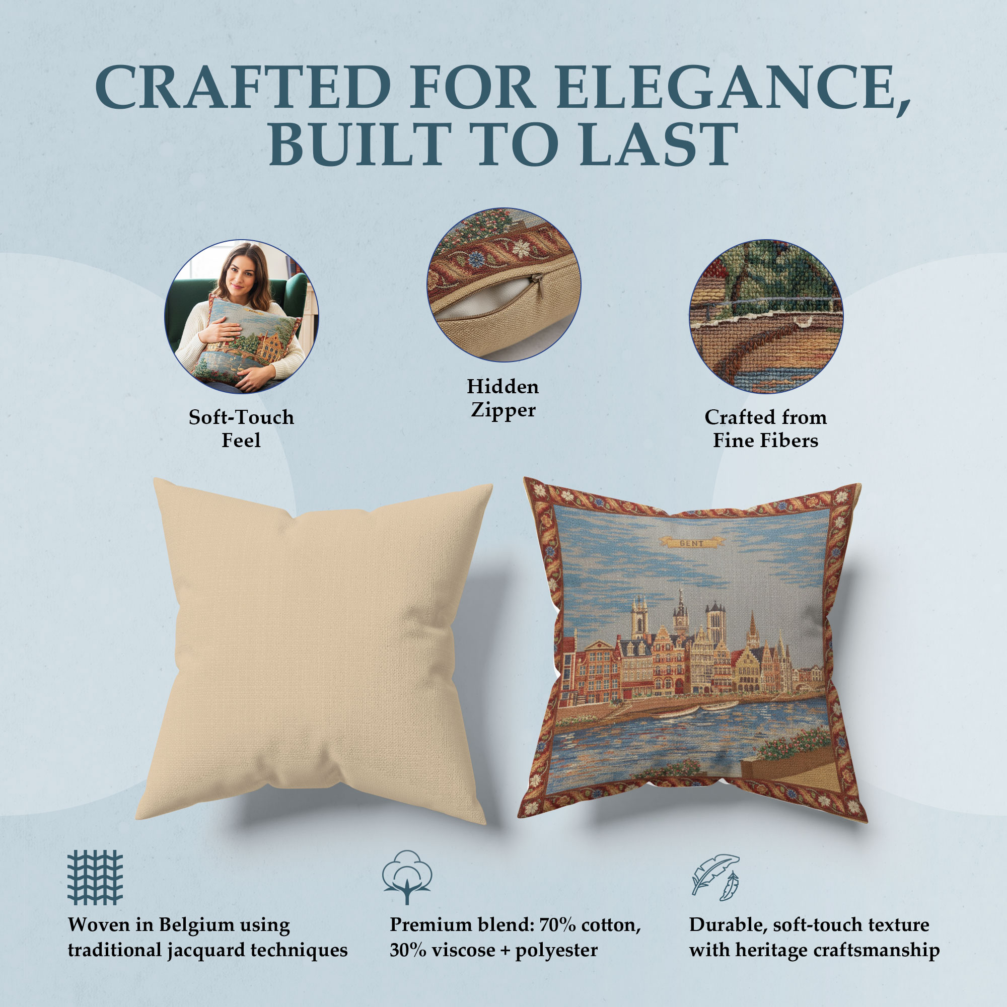 Gent Graslei European Tapestry Pillow Cover 18x18 Inch Cotton Cushion Cover