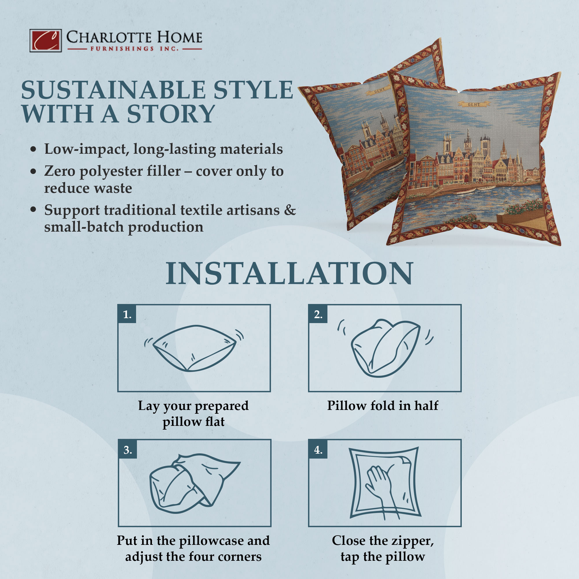 Gent Graslei European Tapestry Pillow Cover 18x18 Inch Cotton Cushion Cover
