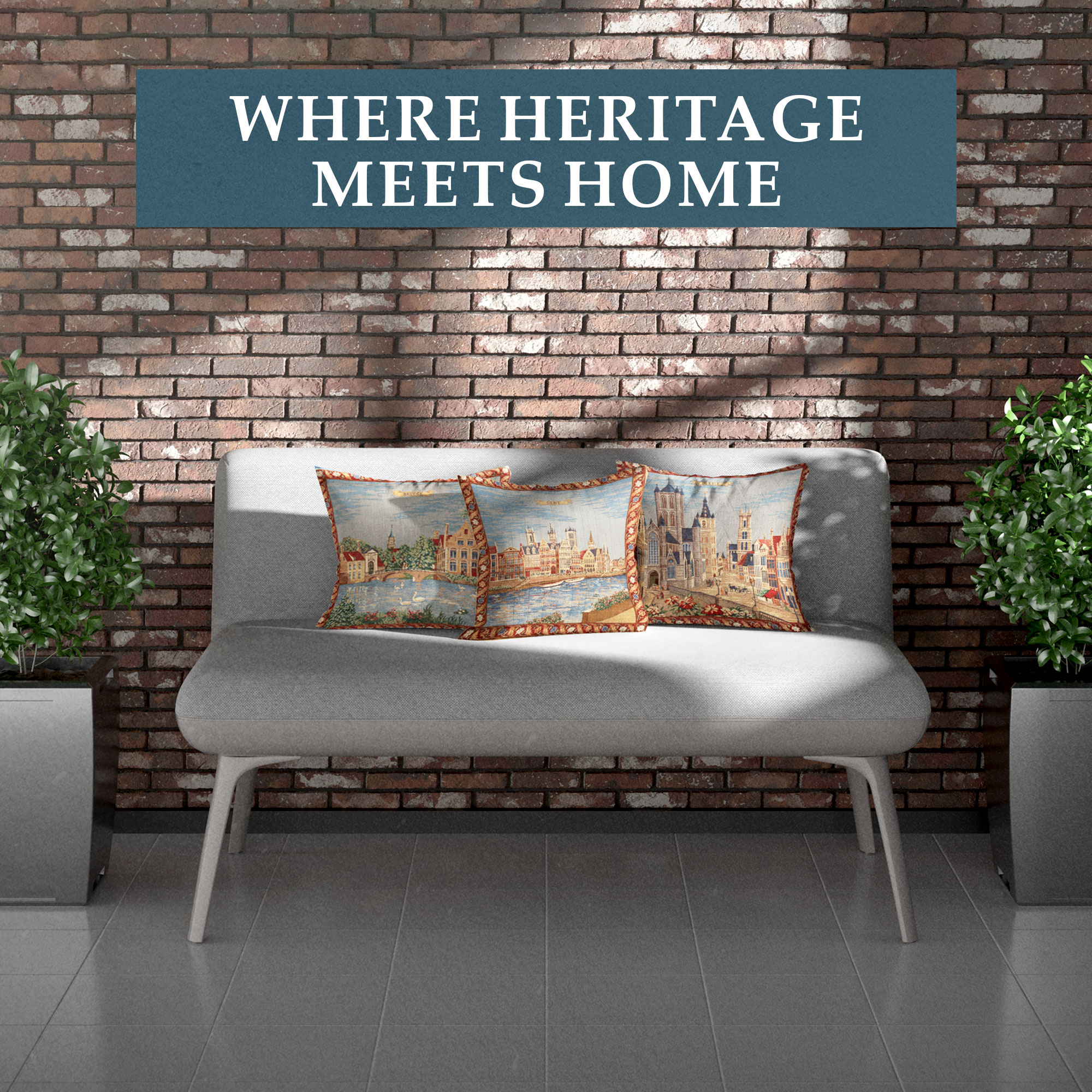 Gent Graslei European Tapestry Pillow Cover 18x18 Inch Cotton Cushion Cover