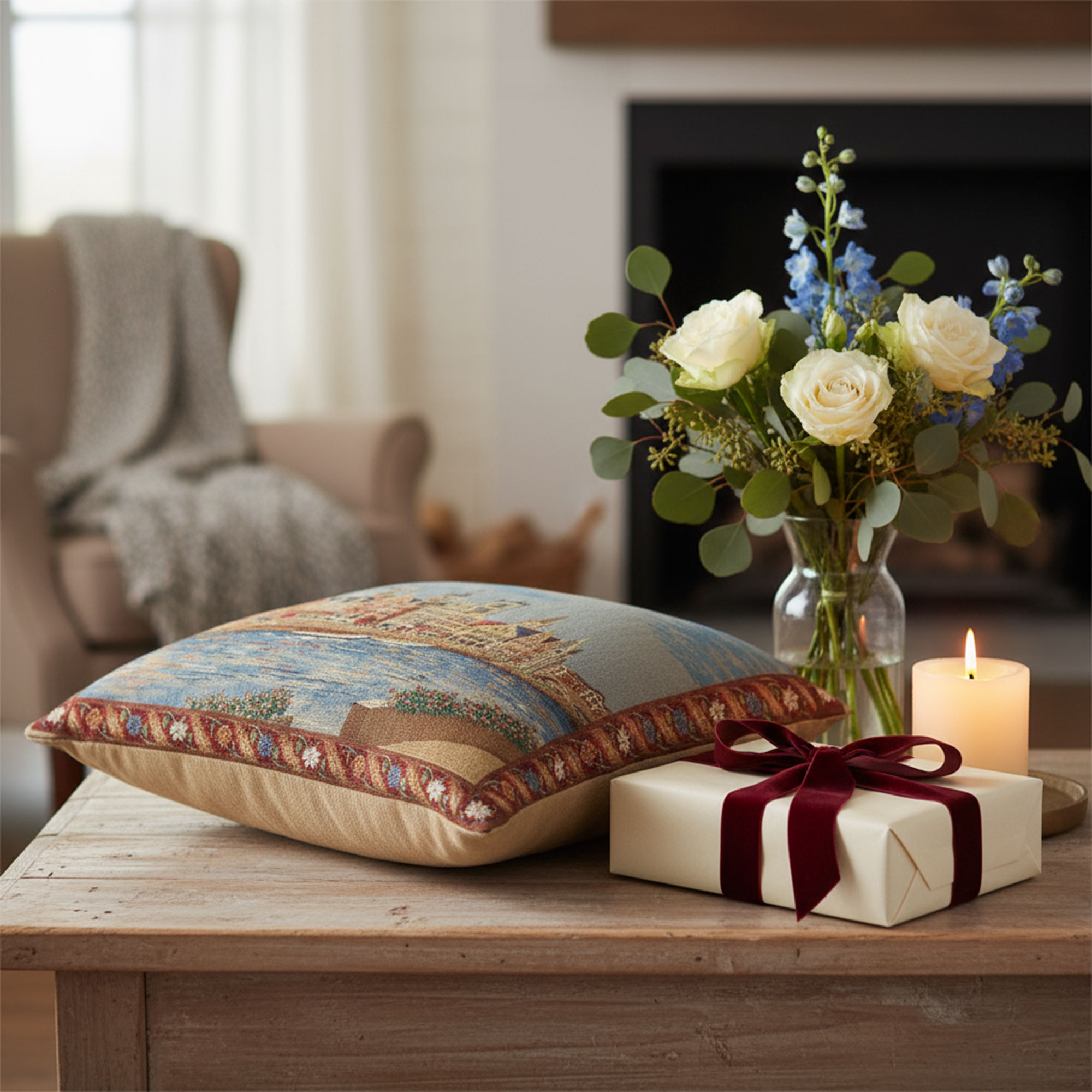 Gent Graslei European Tapestry Pillow Cover 18x18 Inch Cotton Cushion Cover