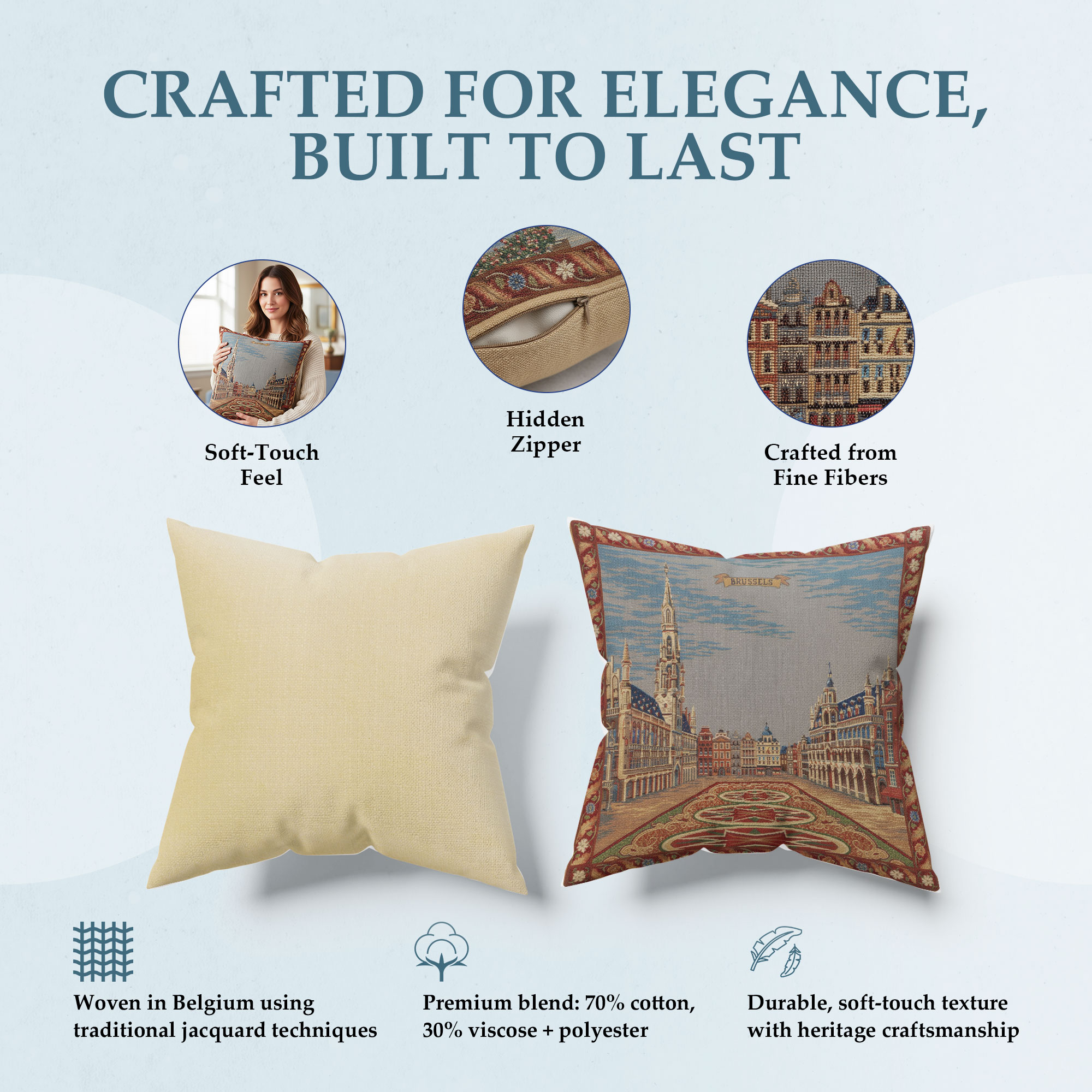 Brussel European Tapestry Pillow Cover 18x18 Inch Cotton Cushion Cover