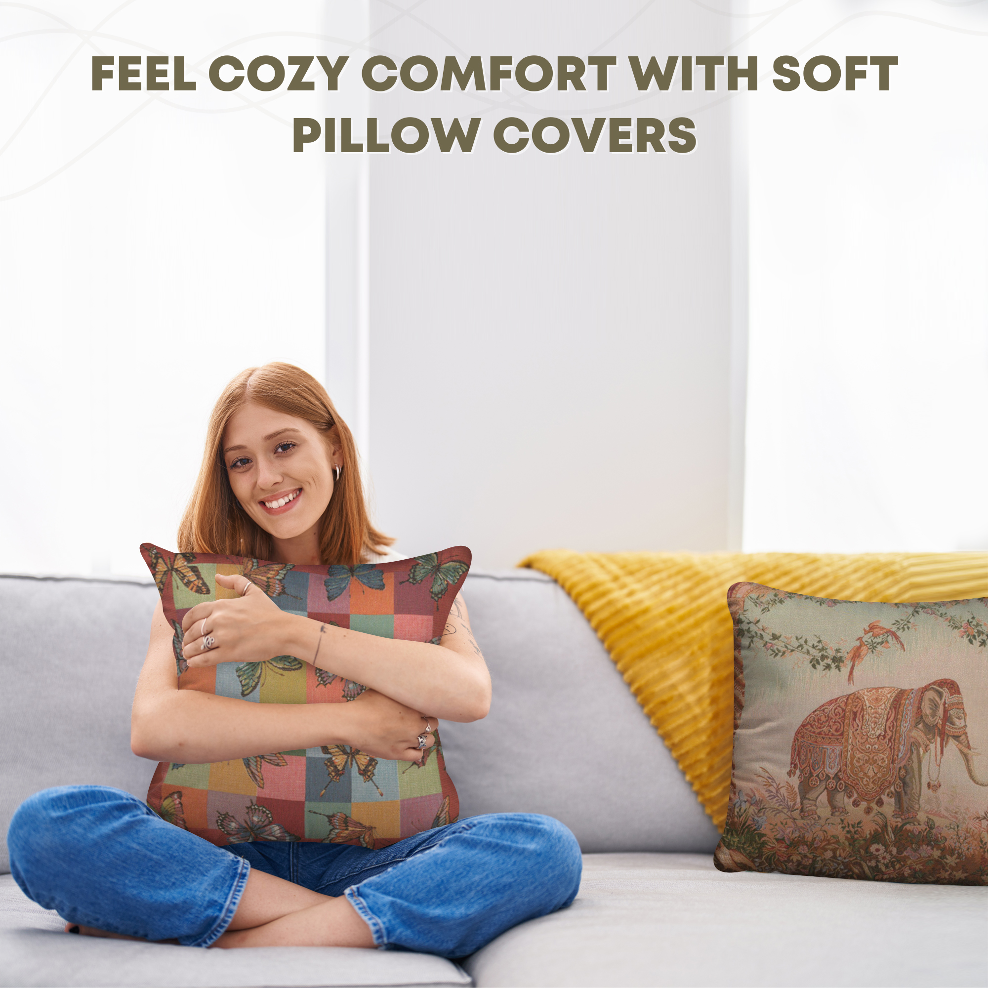 French Decorative Butterflies Tapestry Pillow Cover 19x19 Inch Cotton Jacquard Woven Cushion Cover