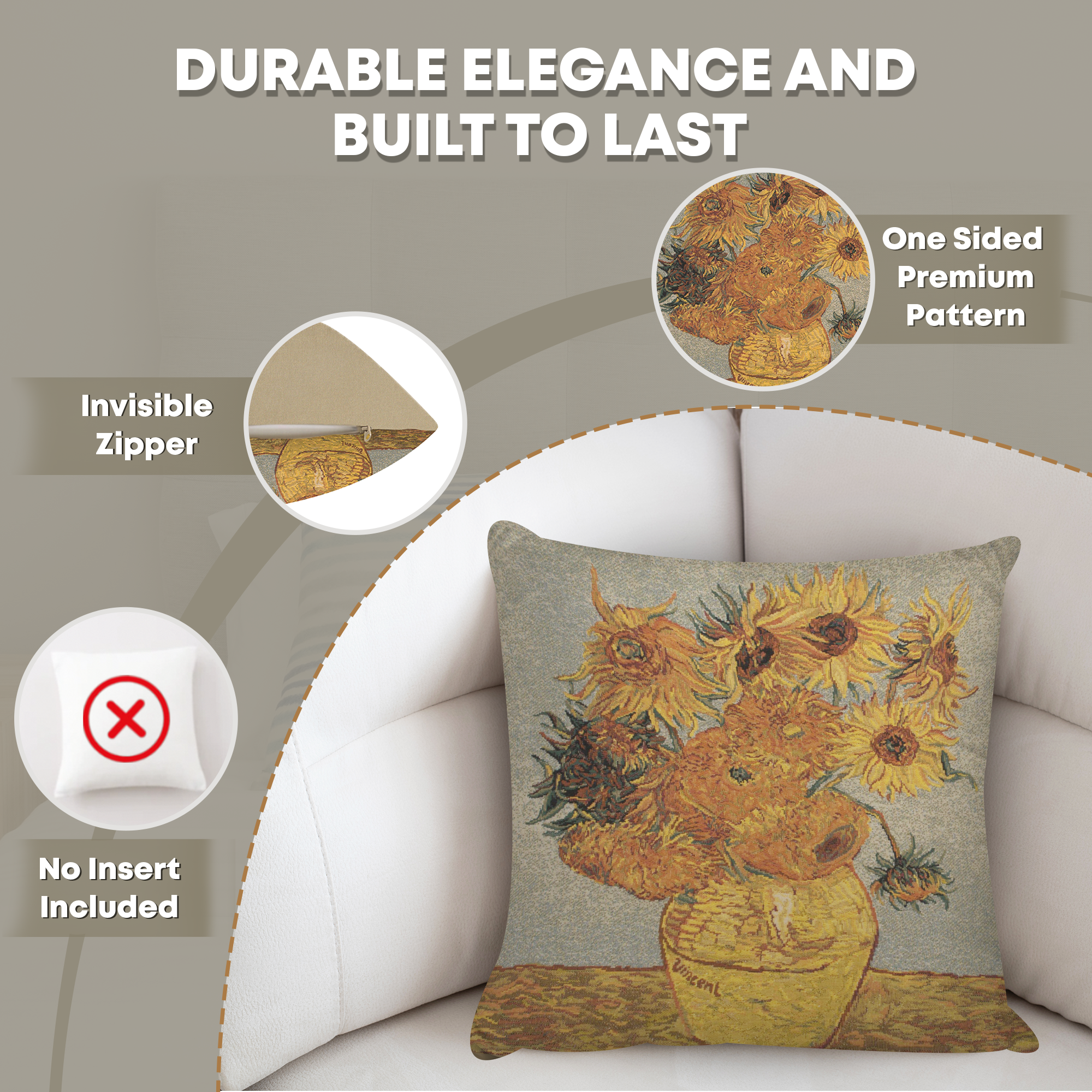 Vincent Van Gogh Sun III Tapestry Pillow Cover 18x18 Inch Cotton Jacquard Woven Cushion Cover