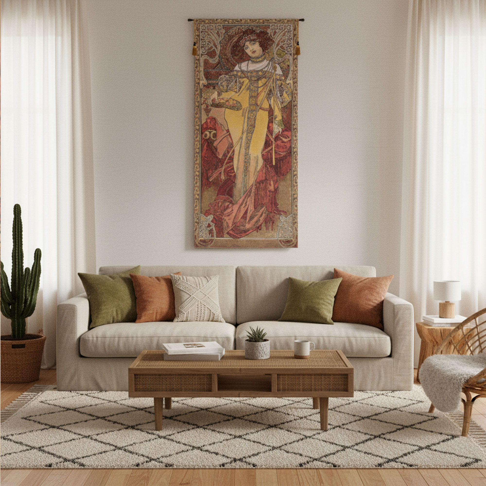 Alphonse Mucha Autumn Tapestry Wall Hanging 39 x 18 in Art Nouveau Seasonal Woman Jacquard Woven Wall Art Home Decor