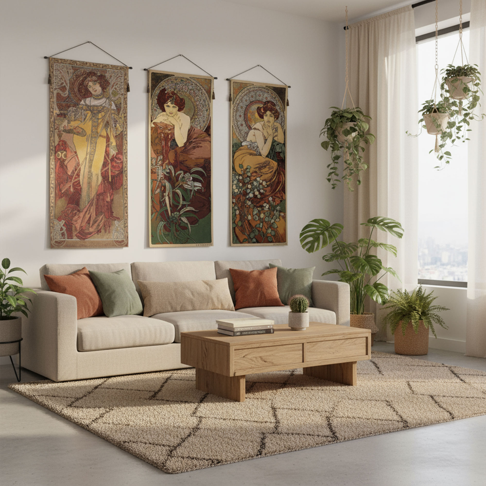 Alphonse Mucha Autumn Tapestry Wall Hanging 39 x 18 in Art Nouveau Seasonal Woman Jacquard Woven Wall Art Home Decor