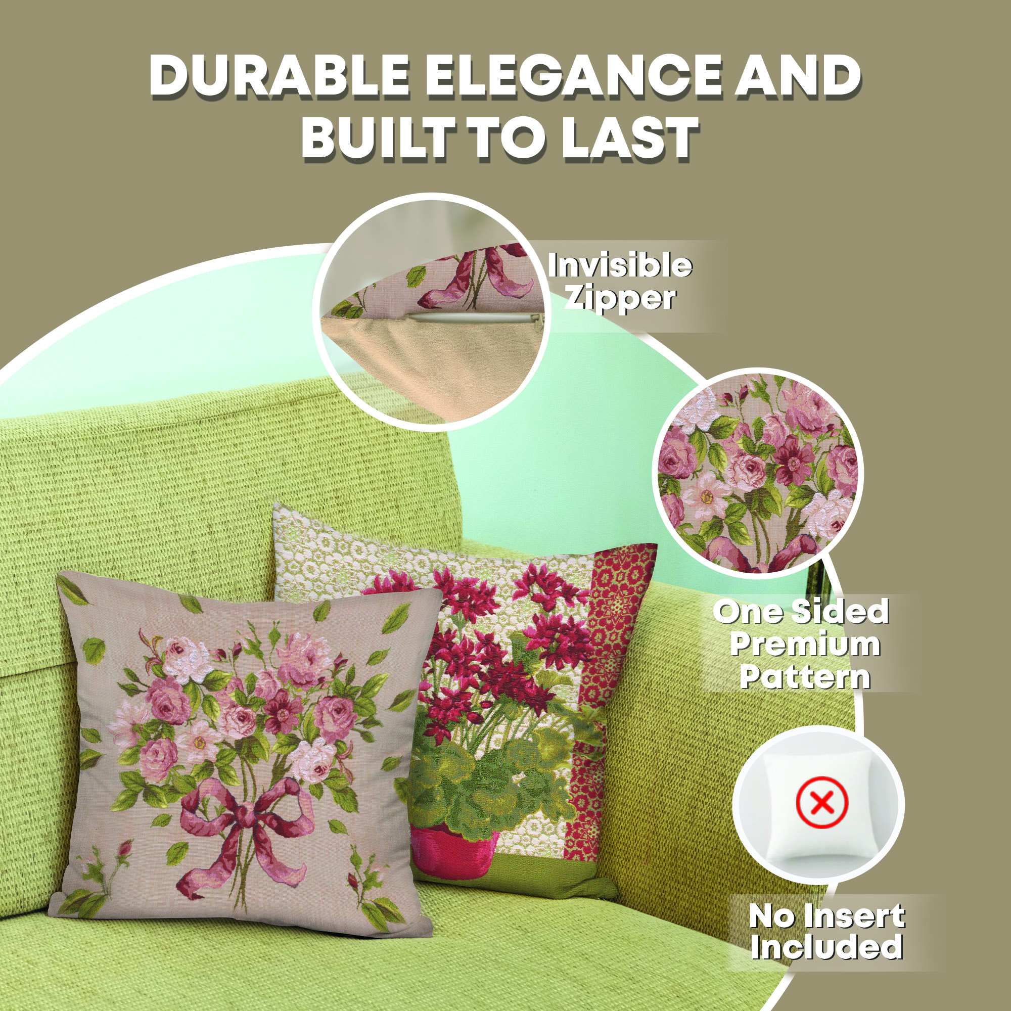 Floral Bouquet De Roses Tapestry Pillow Cover 19x19 Inch Cotton Jacquard Woven Cushion Cover