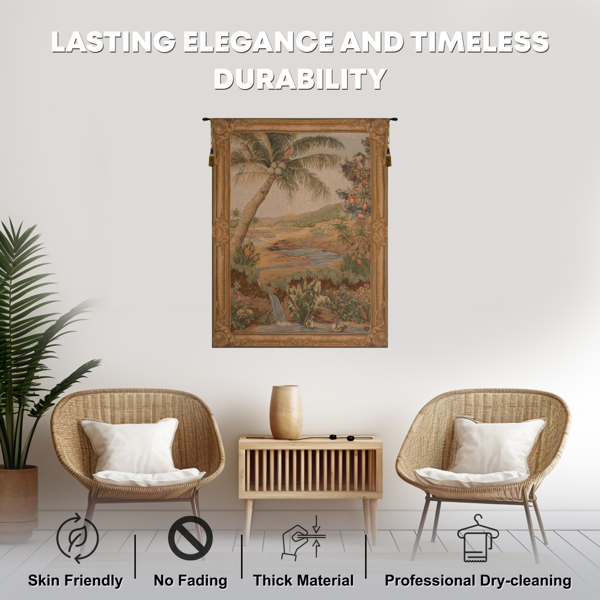 L'Oasis Floral Tapestry Wall Hanging 58 x 44 in Exotic Botanical Garden Jacquard Woven European Home Decor