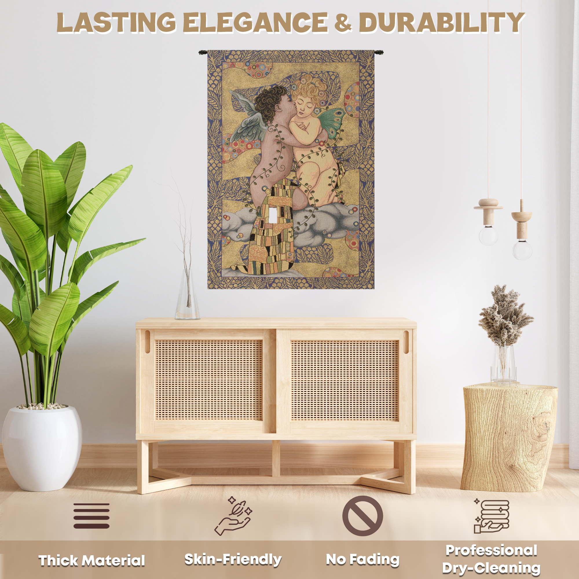 Gustav Klimt The First Kiss Vintage Tapestry Wall Hanging 36 x 24 in Art Nouveau Jacquard Woven Decor