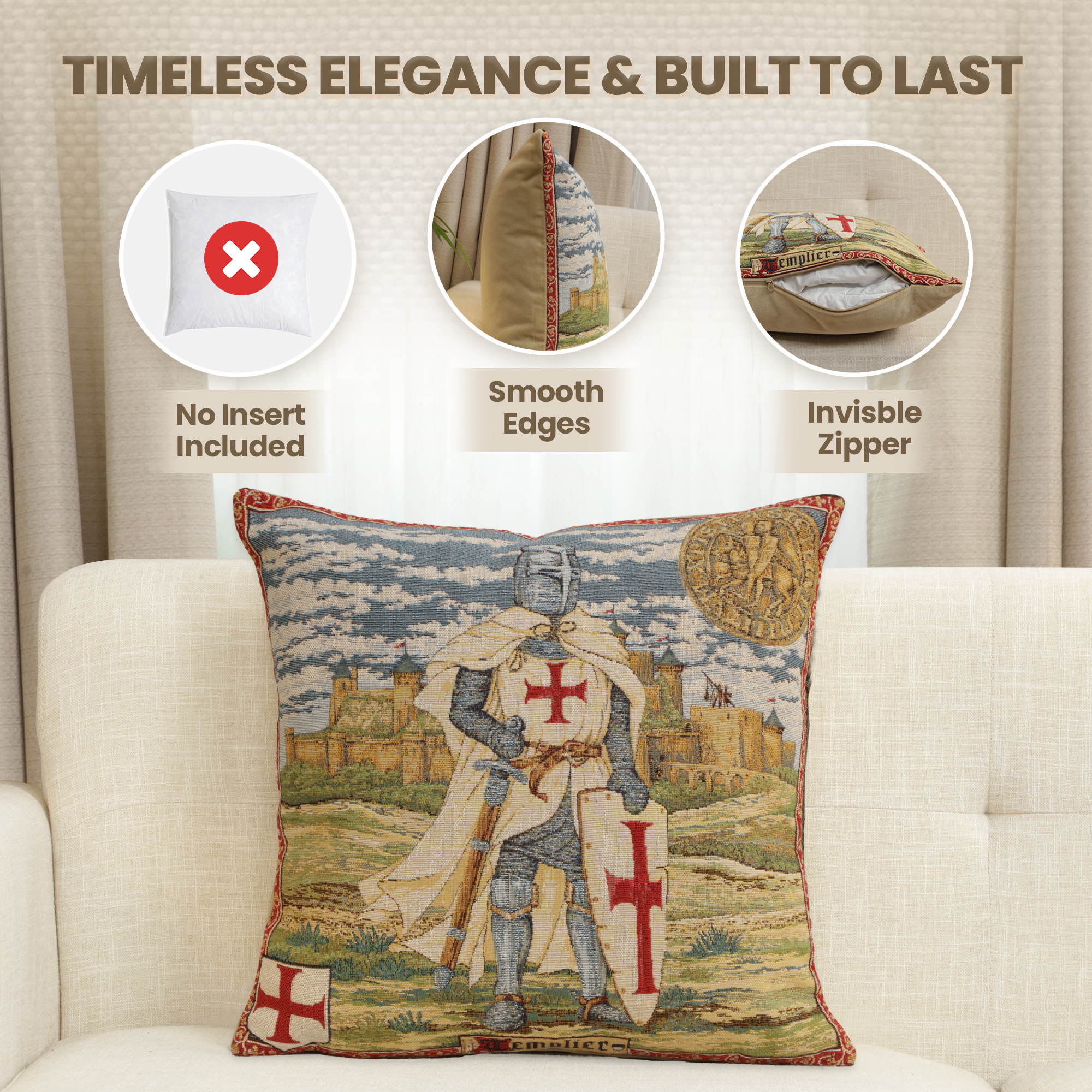 Templier European Tapestry Pillow Cover 18x18 Inch Cotton Jacquard Woven Cushion Cover