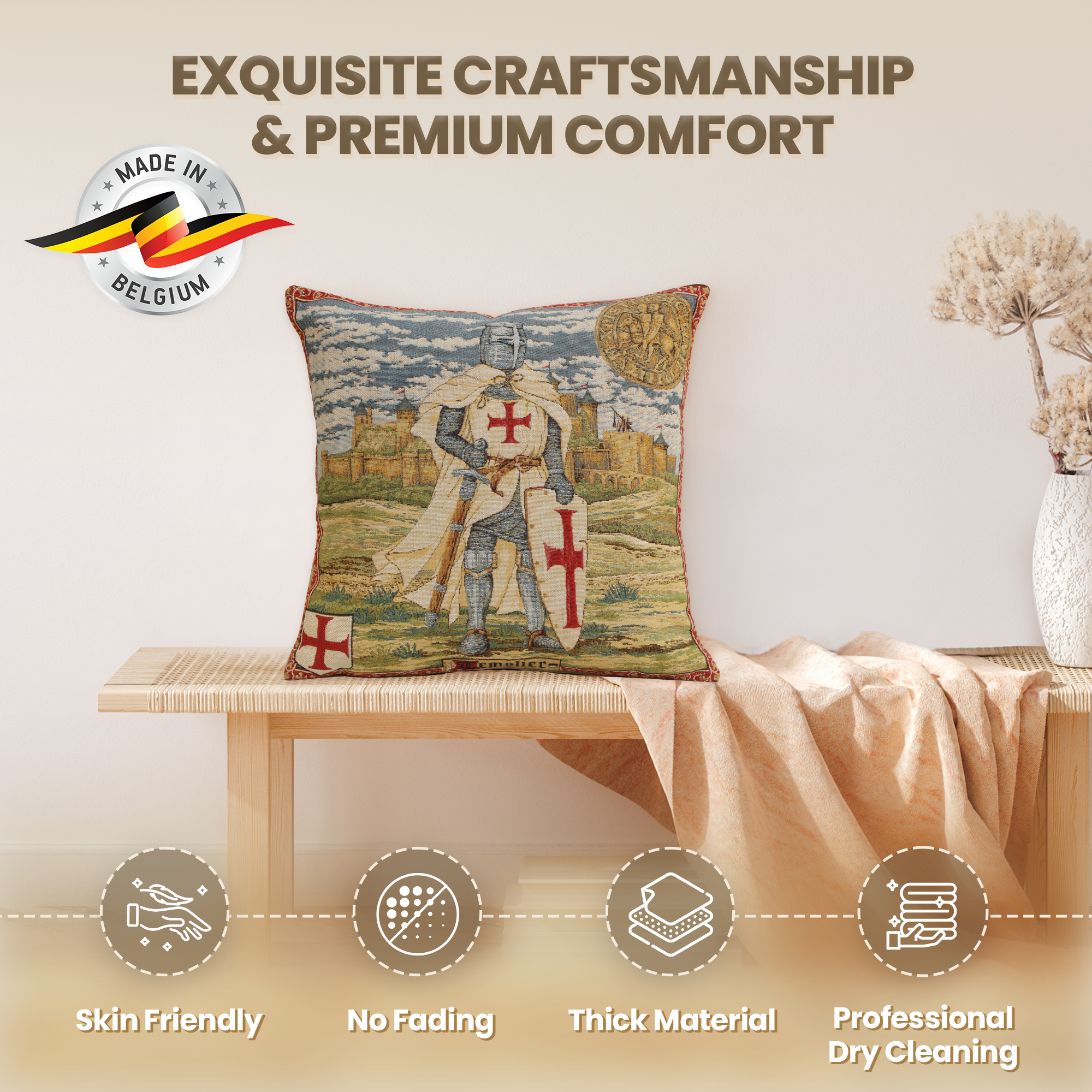 Templier European Tapestry Pillow Cover 18x18 Inch Cotton Jacquard Woven Cushion Cover
