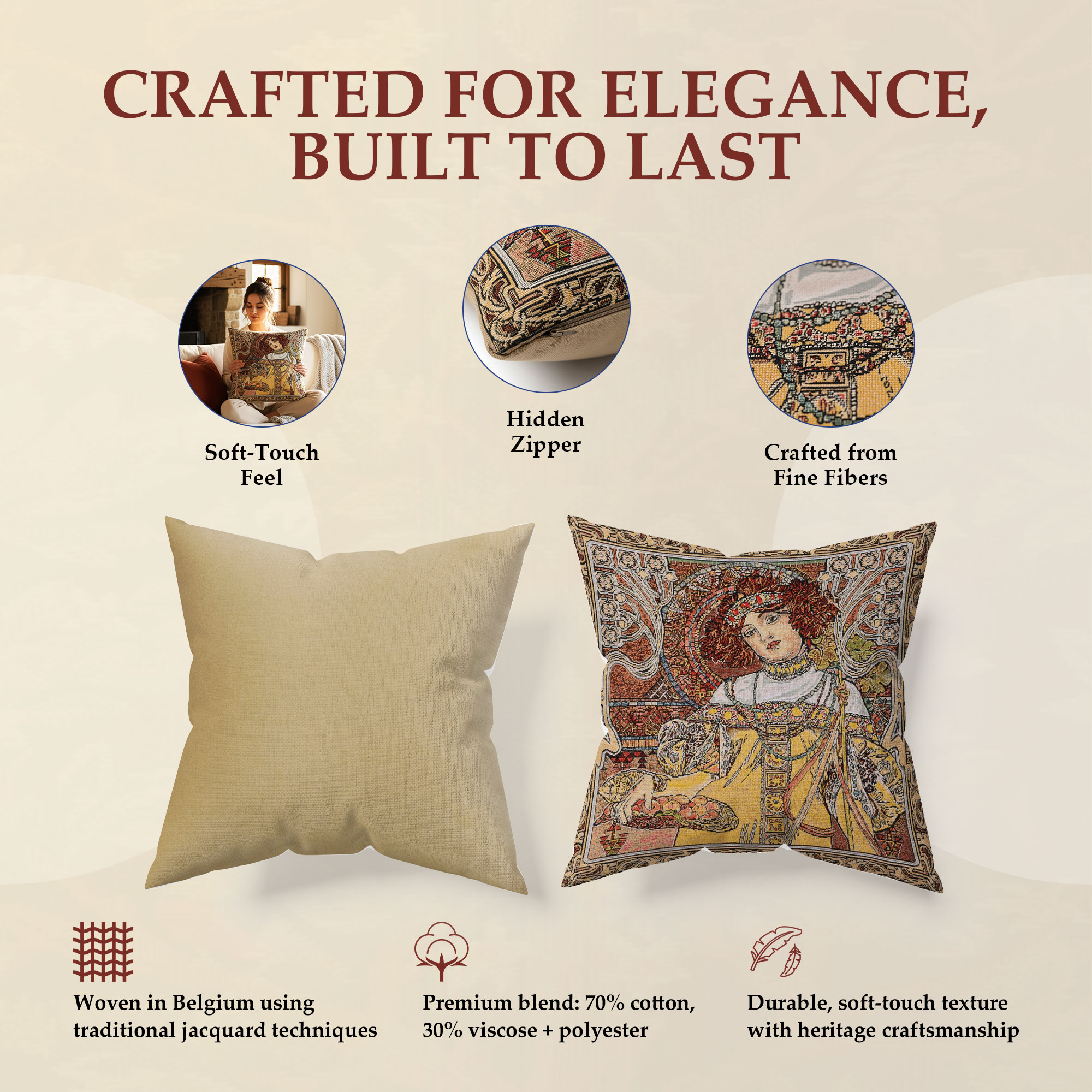 Alphonse Mucha Autumn I Tapestry Pillow Cover 18x18 Inch Cotton Jacquard Woven Cushion Cover