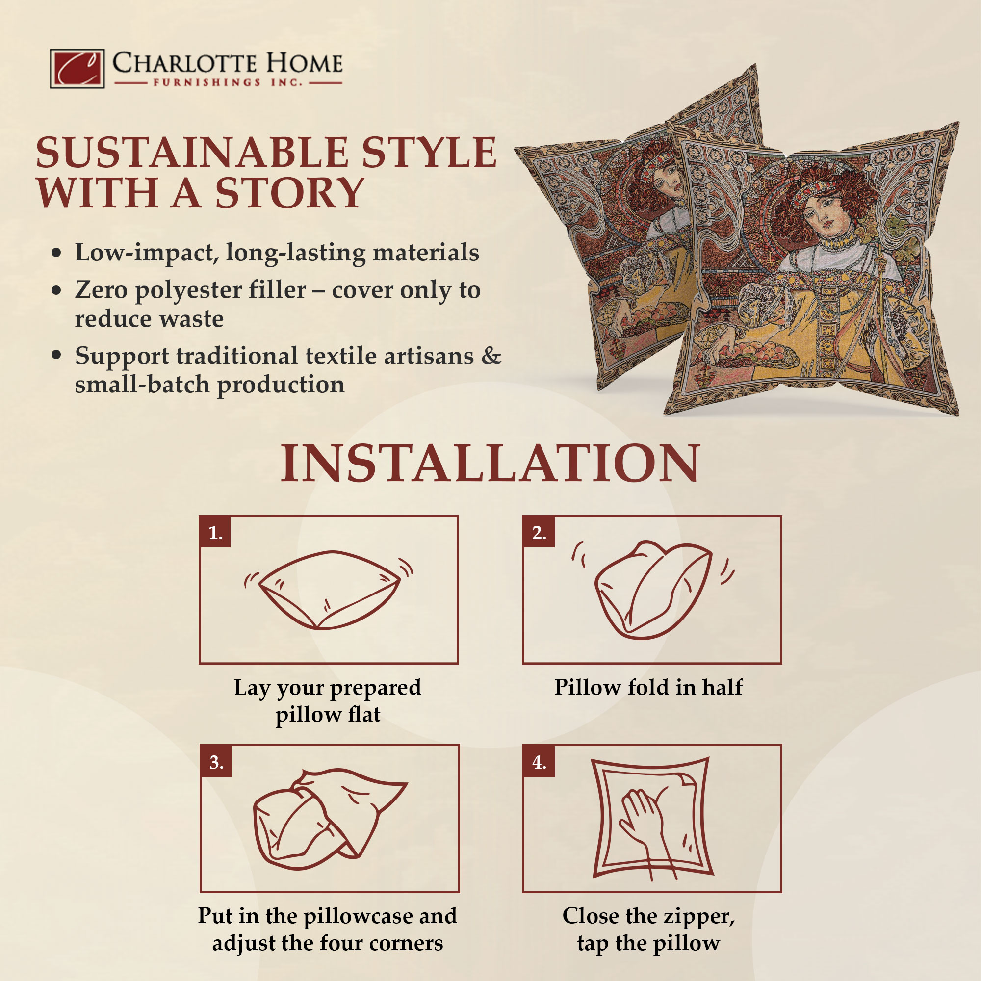 Alphonse Mucha Autumn I Tapestry Pillow Cover 18x18 Inch Cotton Jacquard Woven Cushion Cover