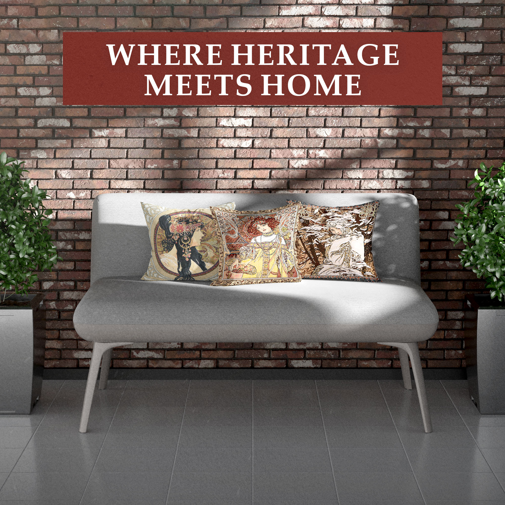 Alphonse Mucha Autumn I Tapestry Pillow Cover 18x18 Inch Cotton Jacquard Woven Cushion Cover