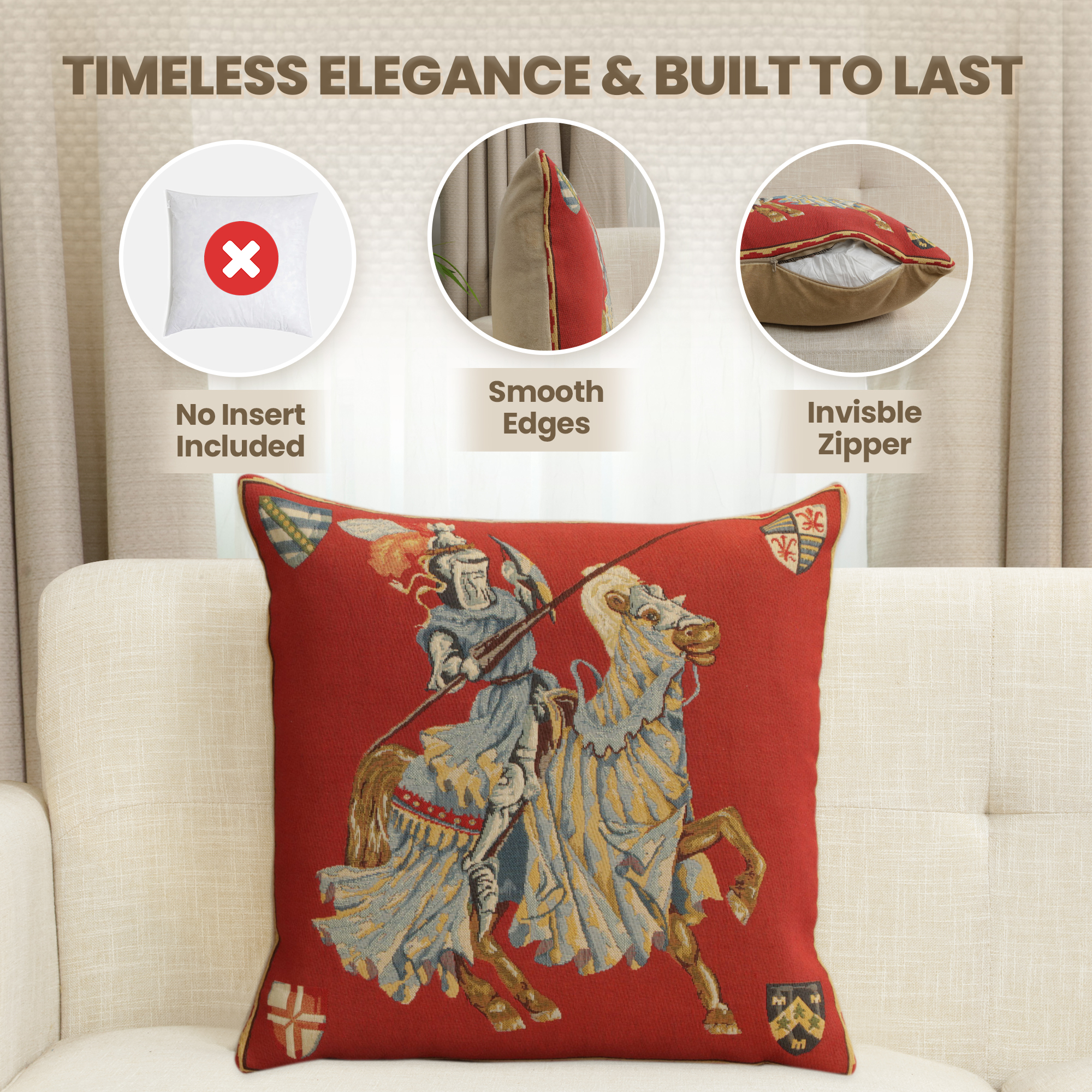 Blue Knight European Tapestry Pillow Cover 18x18 Inch Cotton Jacquard Woven Cushion Cover