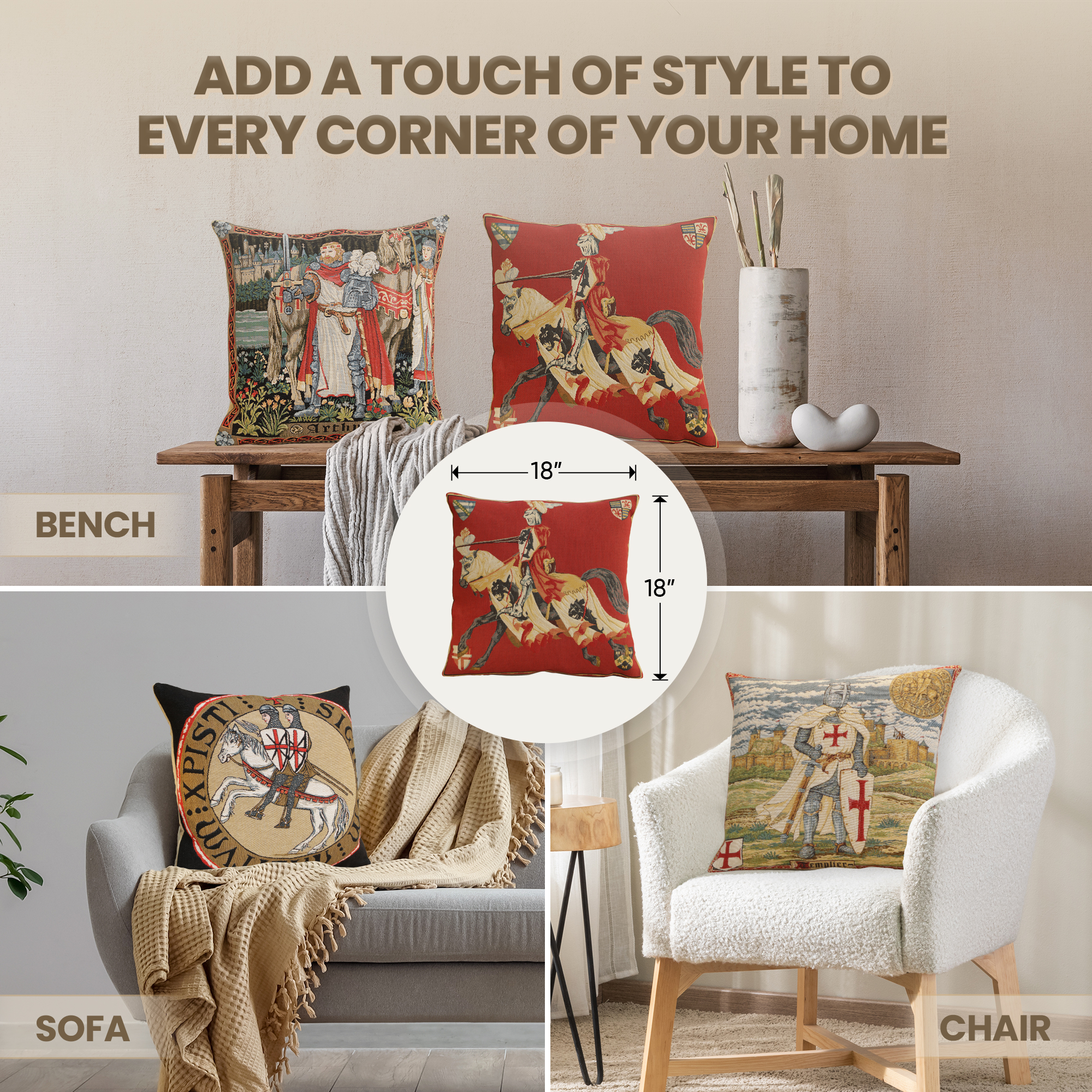 Red Knight European Tapestry Pillow Cover 18x18 Inch Cotton Jacquard Woven Cushion Cover