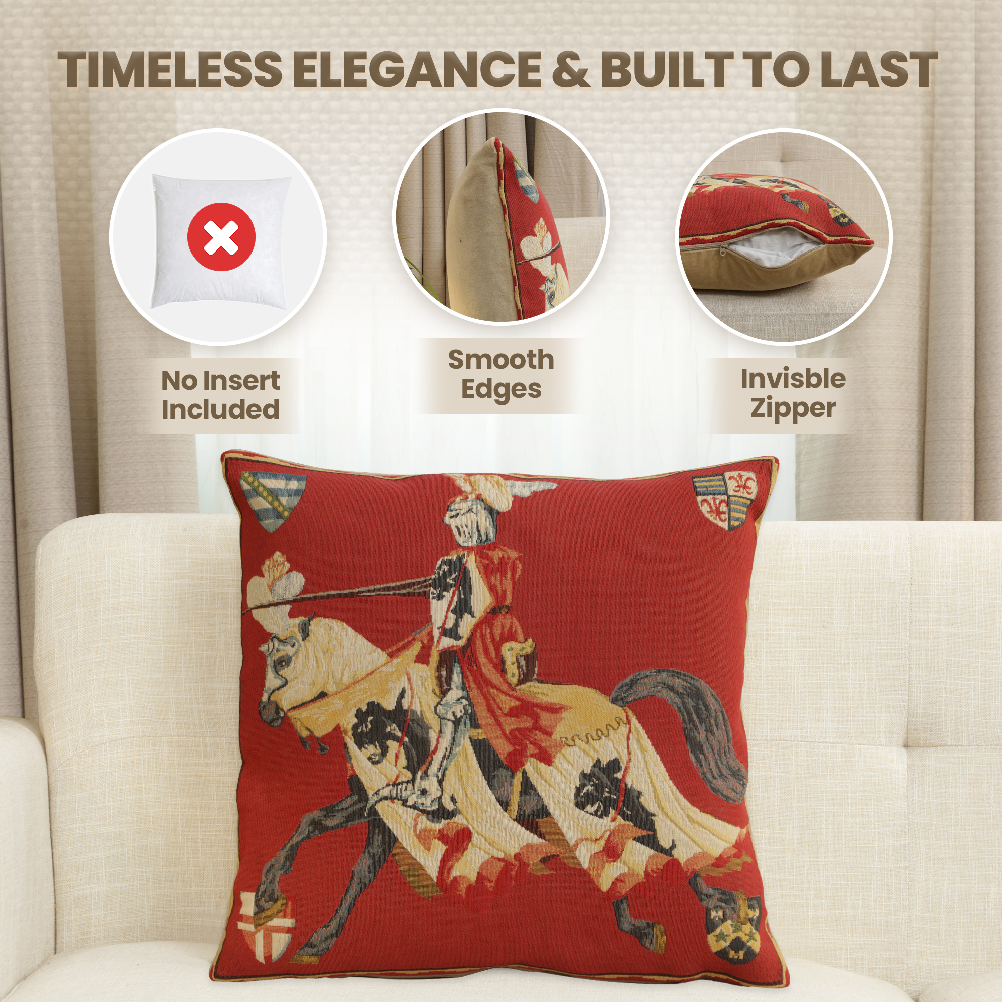 Red Knight European Tapestry Pillow Cover 18x18 Inch Cotton Jacquard Woven Cushion Cover