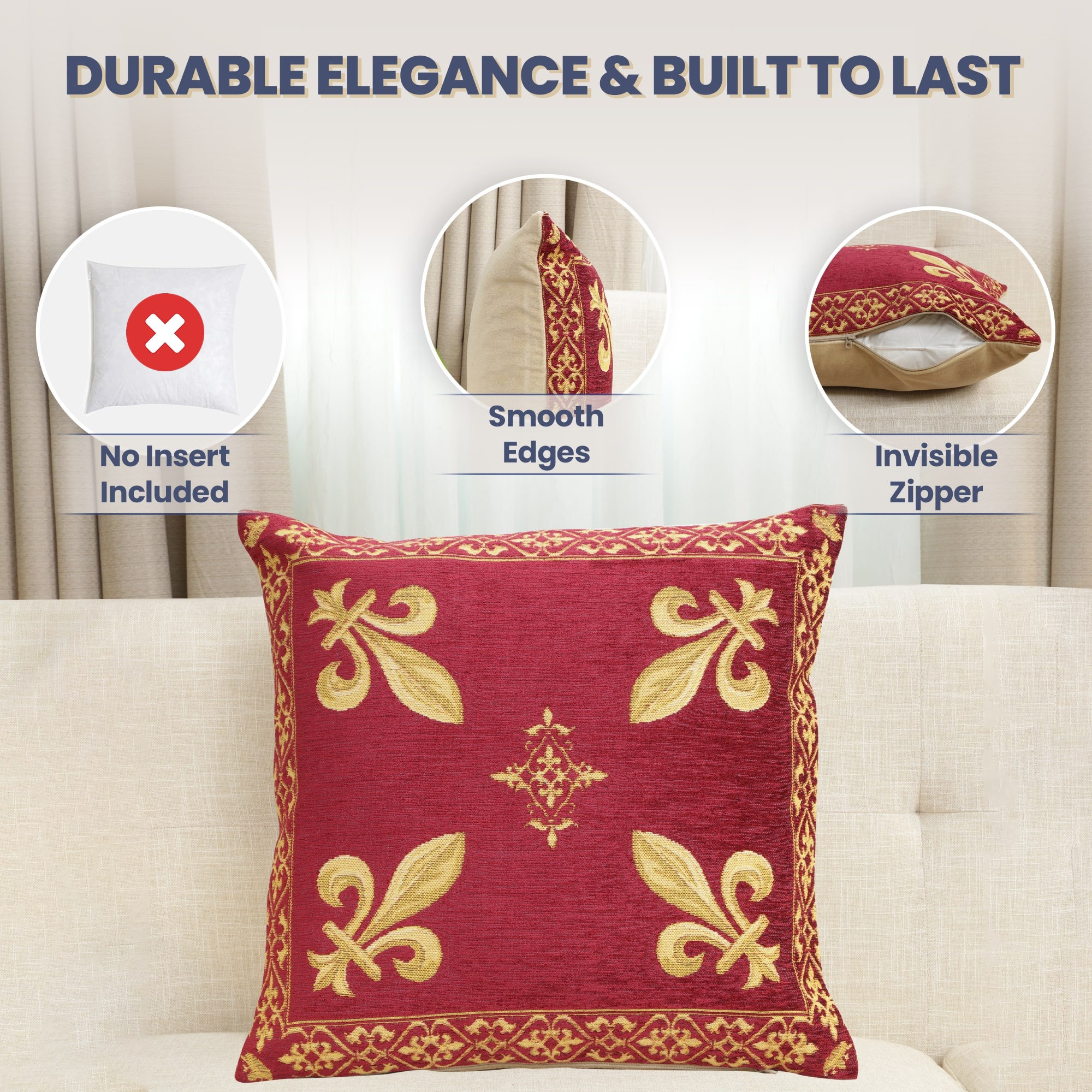 Napoleon Fleur de Lys Red II Tapestry Pillow Cover 18x18 Inch Cotton Jacquard Woven Cushion Cover