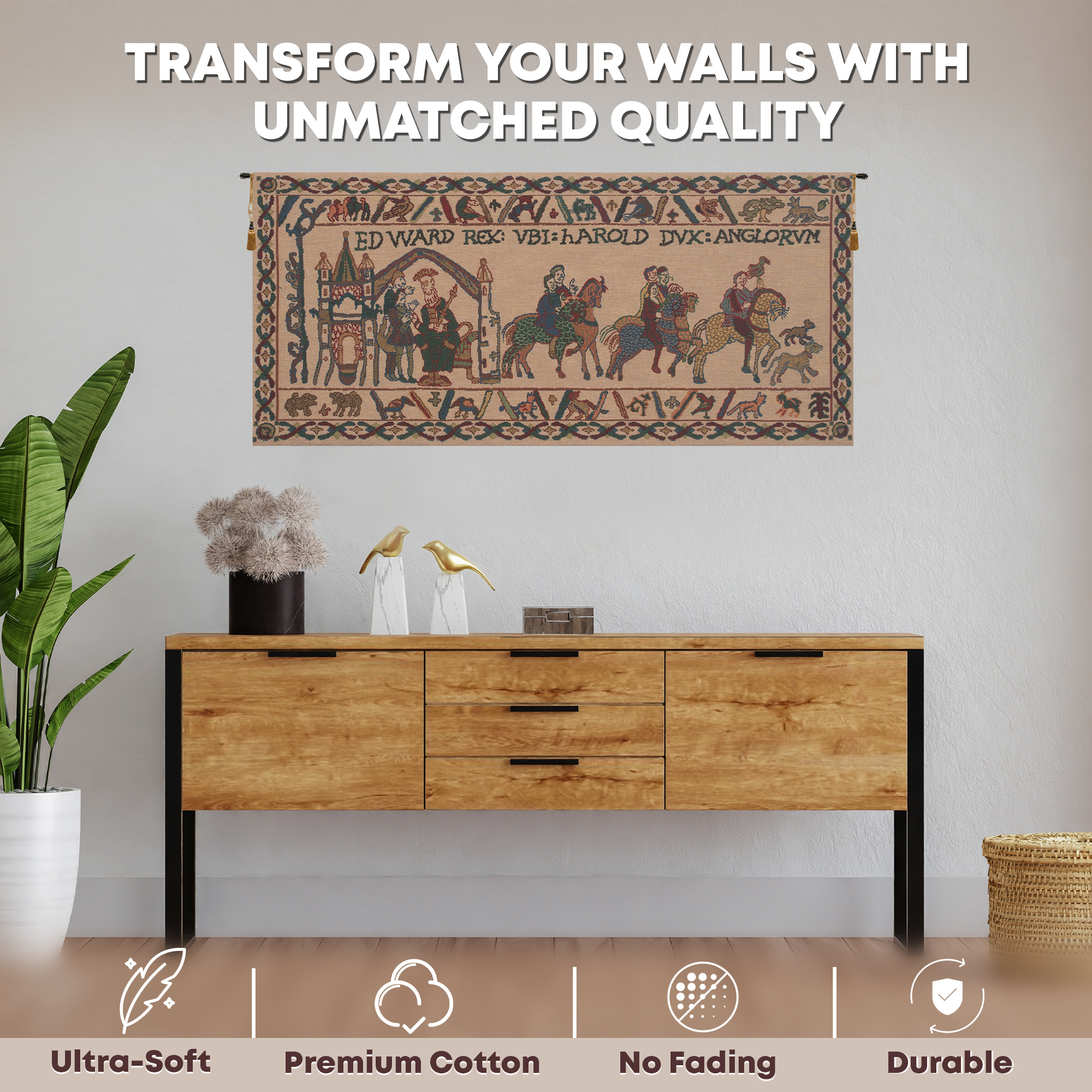 Bayeux Edward Vintage Tapestry Wall Hanging 15 x 33 in Medieval Historical Jacquard Woven European Wall Decor