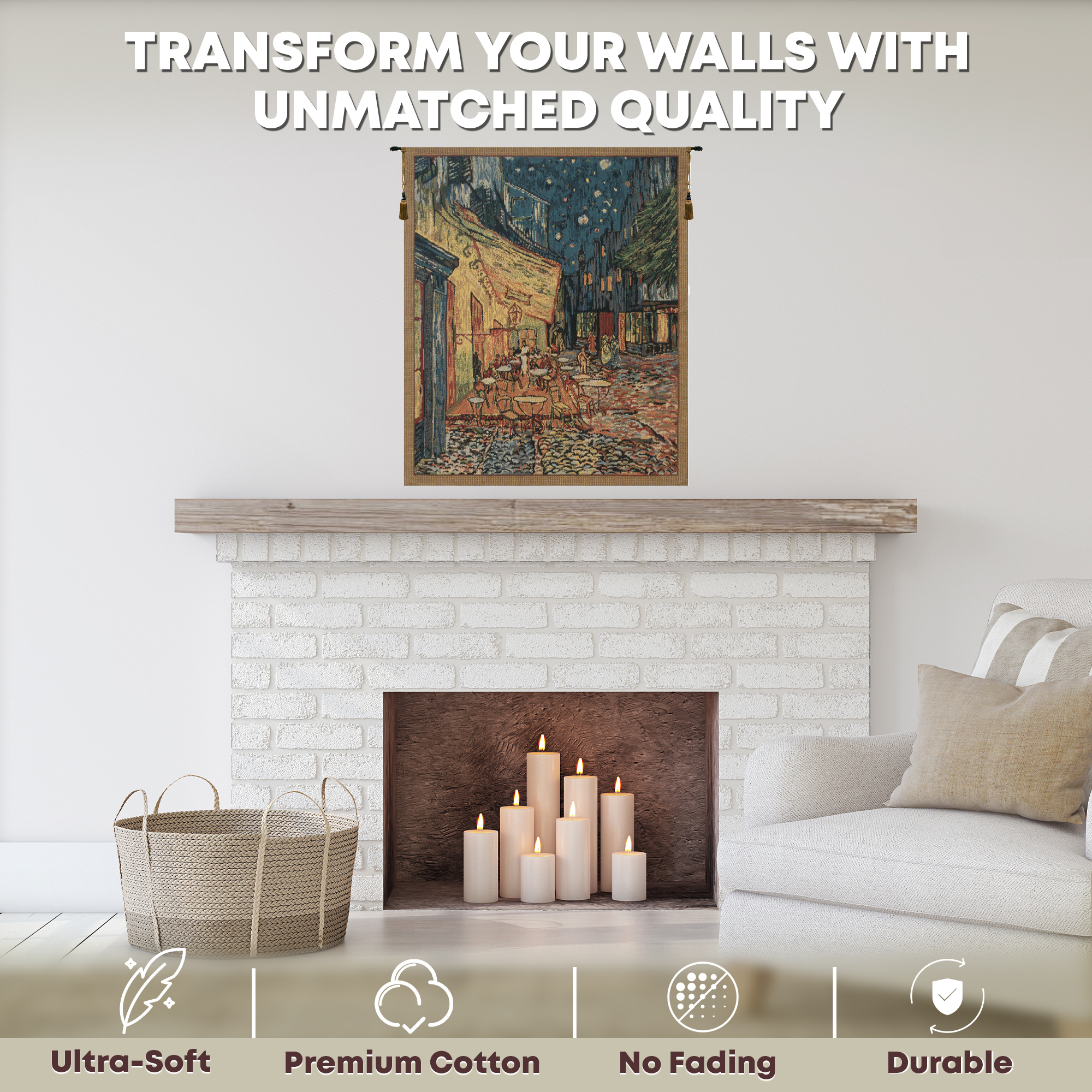 Vincent Van Gogh Terrace Tapestry Wall Hanging 21 x 18 in Cafe Terrace Impressionist Jacquard Woven Wall Decor