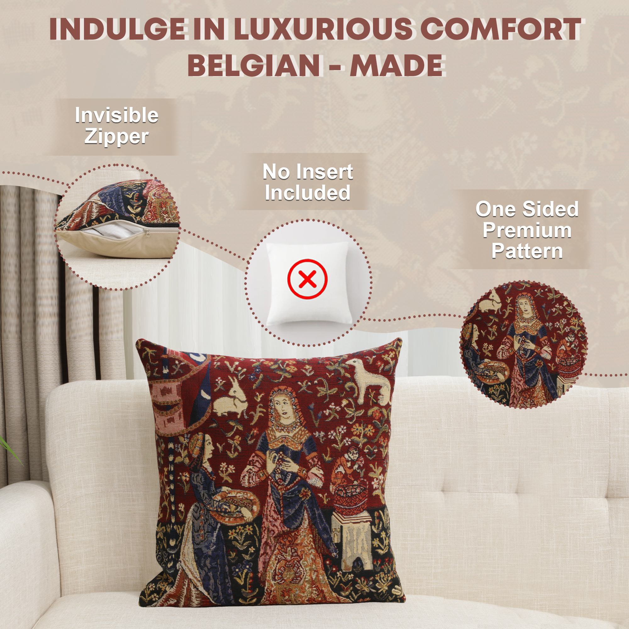 Medieval Smell II Tapestry Pillow Cover 16x16 Inch Cotton Jacquard Woven Cushion Cover