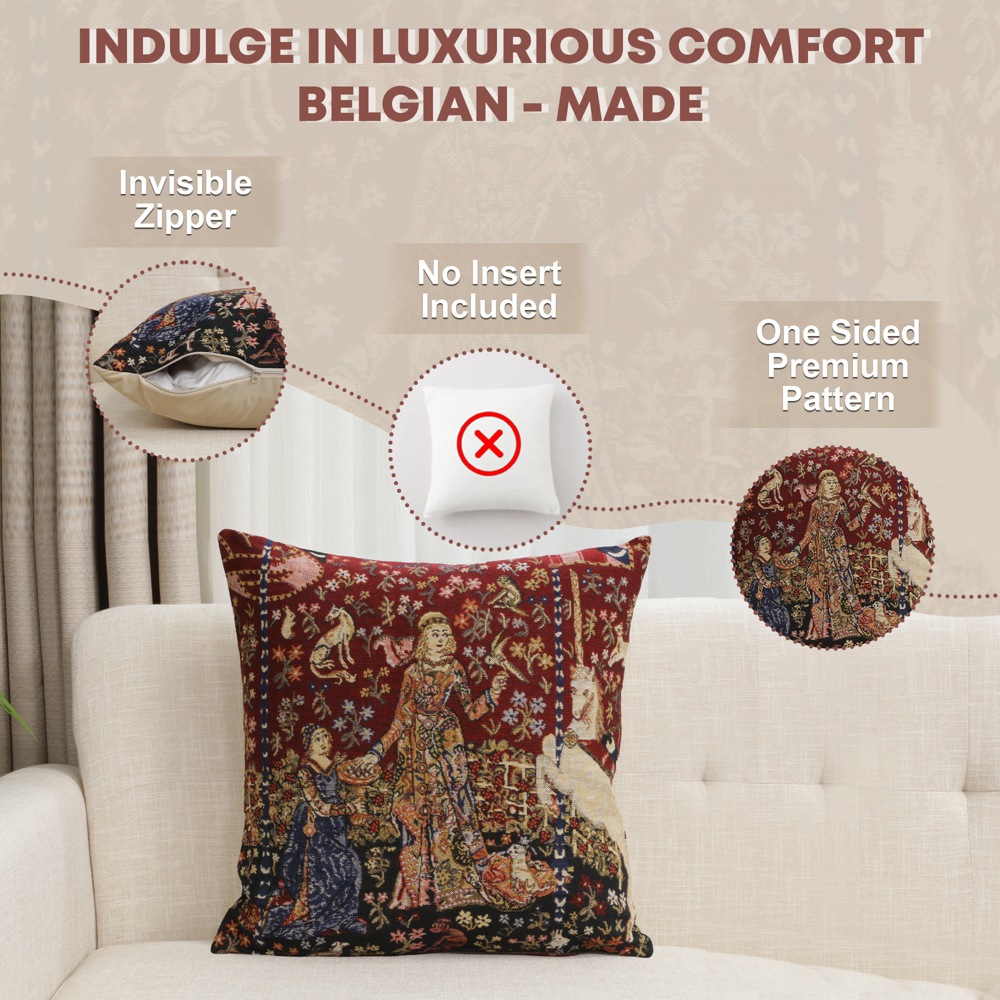 Medieval Taste III Tapestry Pillow Cover 16x16 Inch Cotton Jacquard Woven Cushion Cover