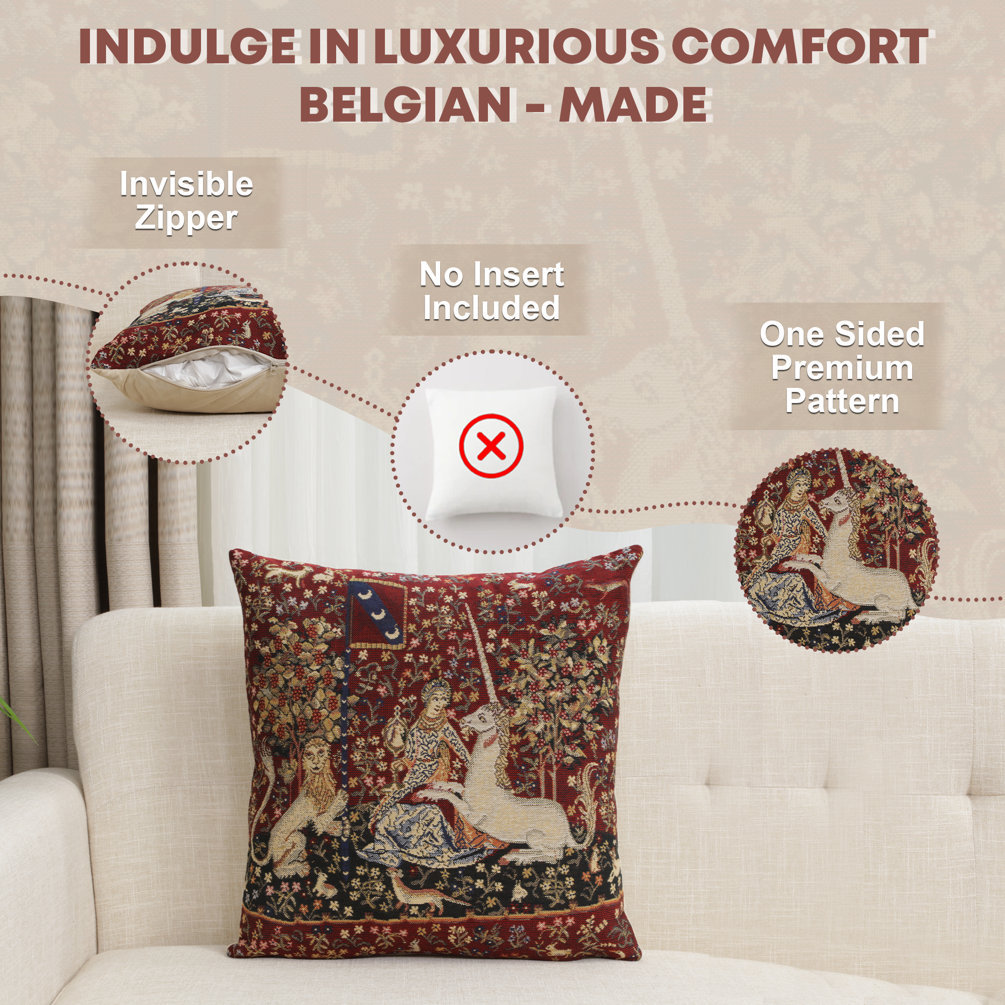 Medieval Sight II Tapestry Pillow Cover 16x16 Inch Cotton Jacquard Woven Cushion Cover