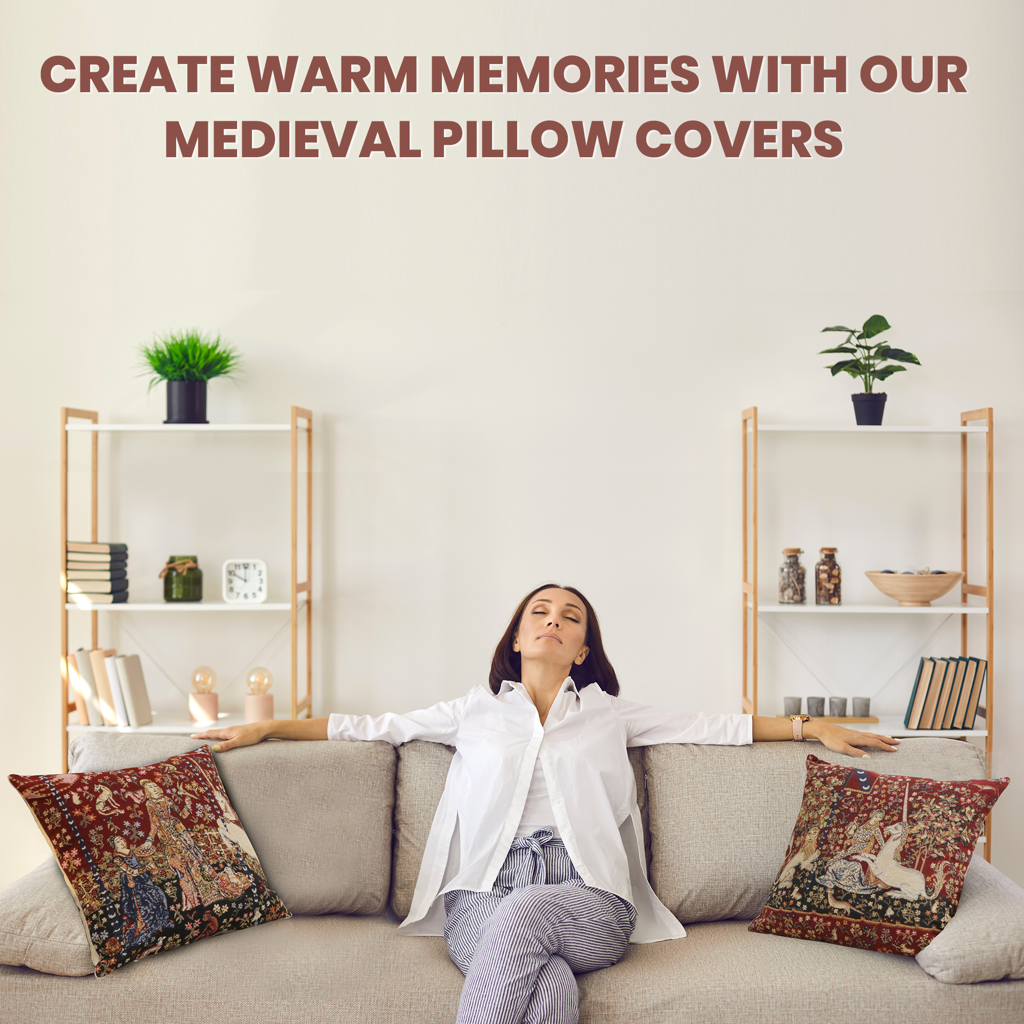 Medieval Hearing III Tapestry Pillow Cover 16x16 Inch Cotton Jacquard Woven Cushion Cover