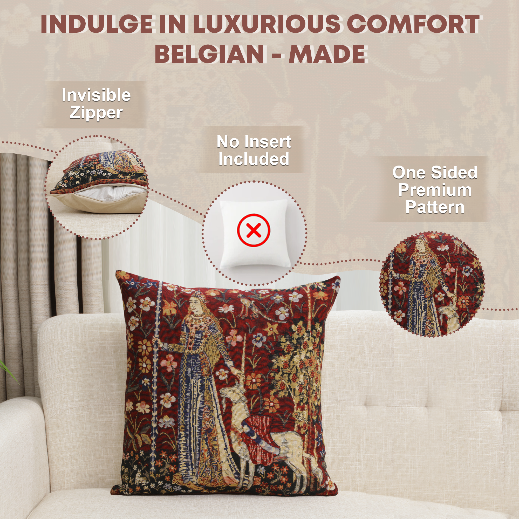 Medieval Touch Tapestry Pillow Cover 16x16 Inch Cotton Jacquard Woven Cushion Cover