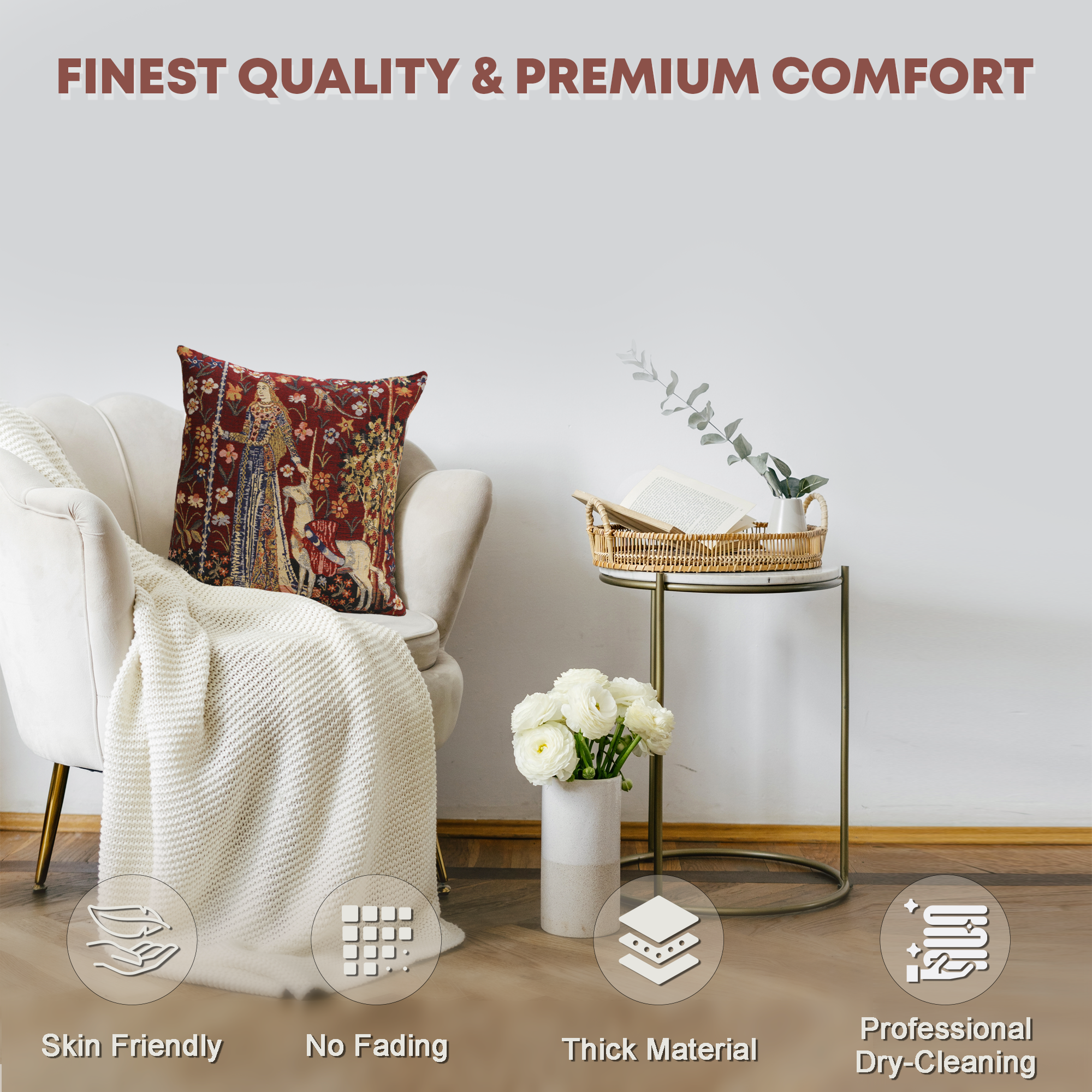 Medieval Touch Tapestry Pillow Cover 16x16 Inch Cotton Jacquard Woven Cushion Cover