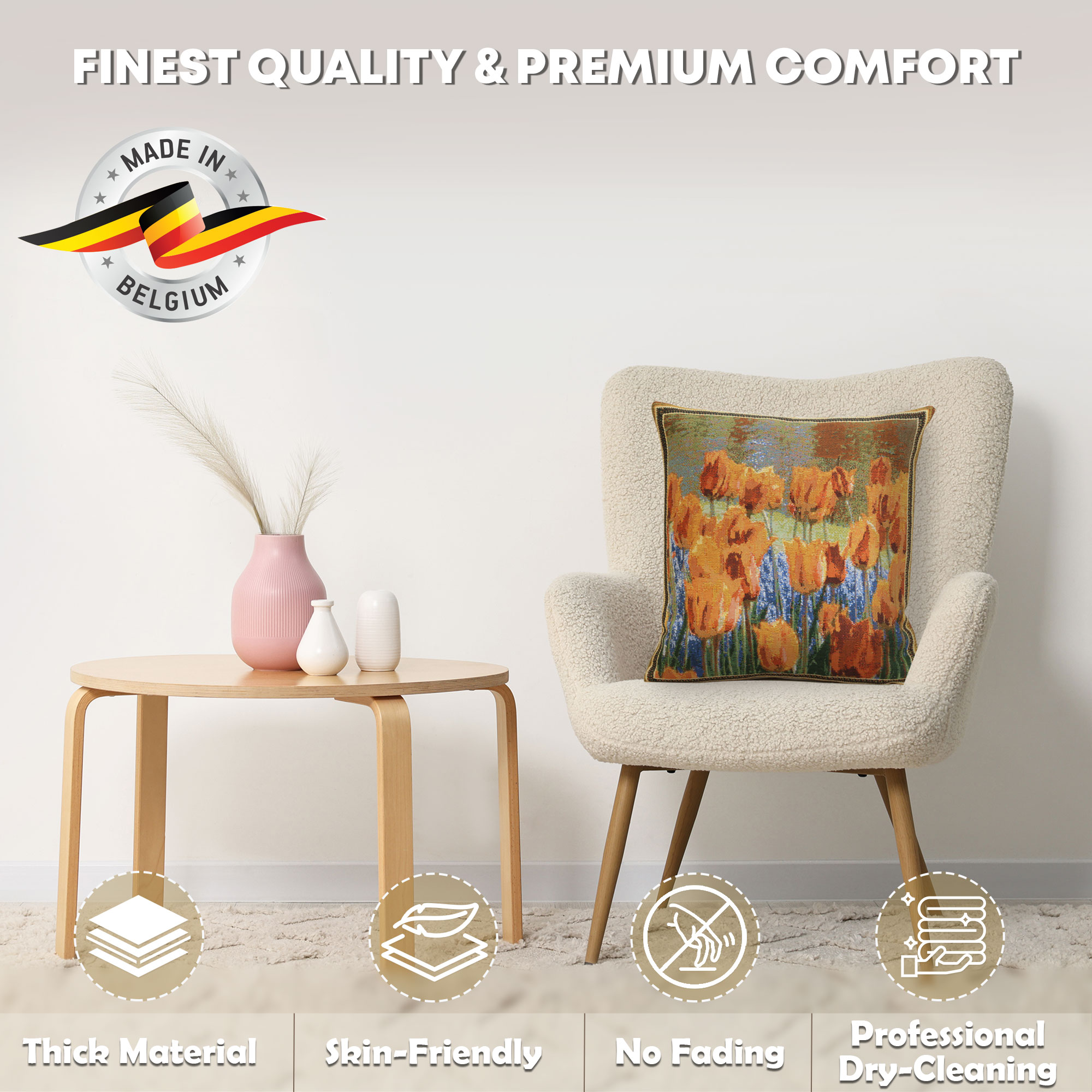 Floral Keukenhof Gardens Tapestry Pillow Cover 16x16 Inch Cotton Jacquard Woven Cushion Cover