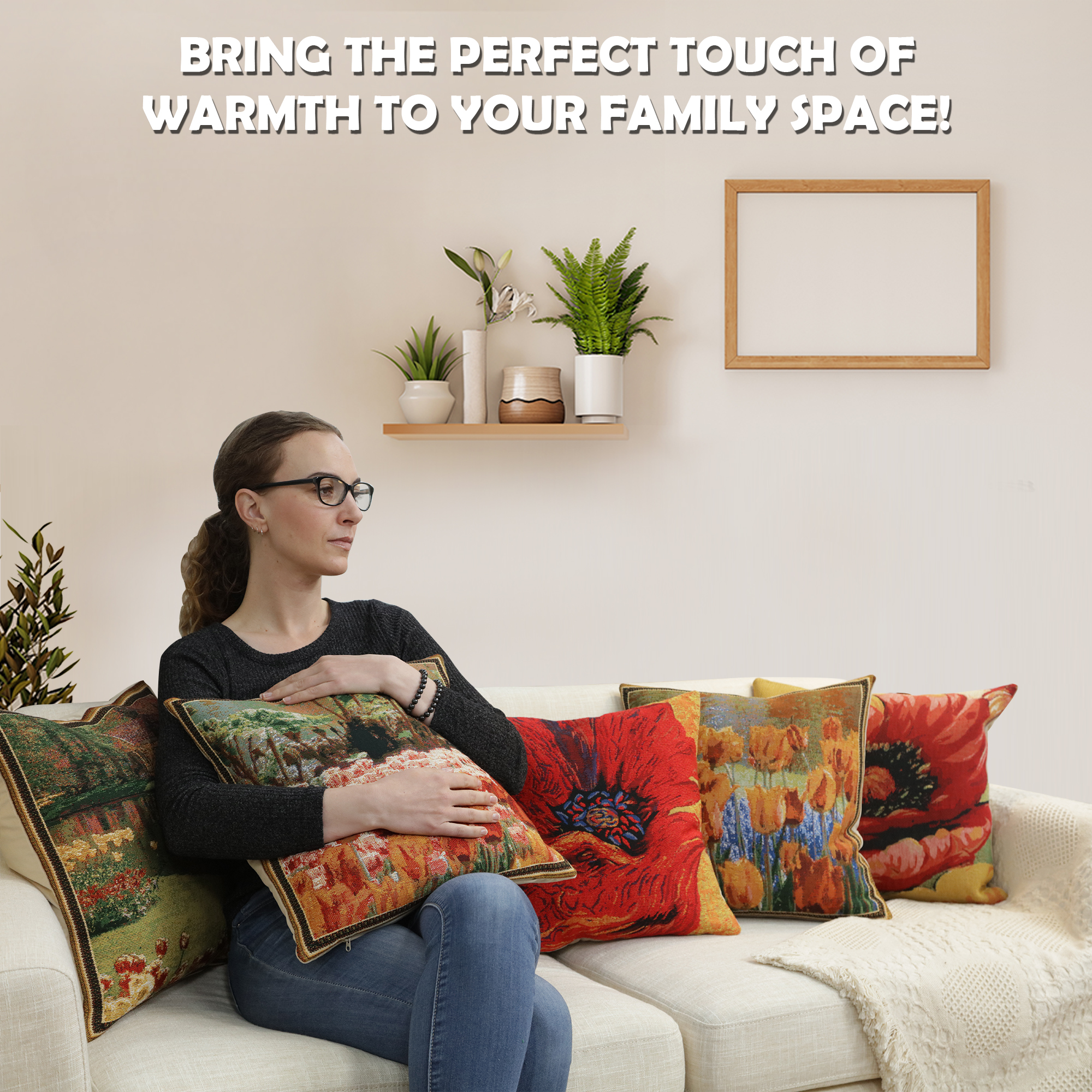 Floral Keukenhof Gardens Tapestry Pillow Cover 16x16 Inch Cotton Jacquard Woven Cushion Cover